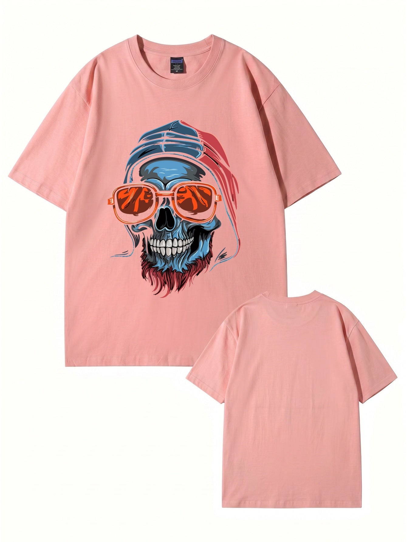 Cool Skull Graphic Print T-Shirt with Sunglasses & Hooded Design