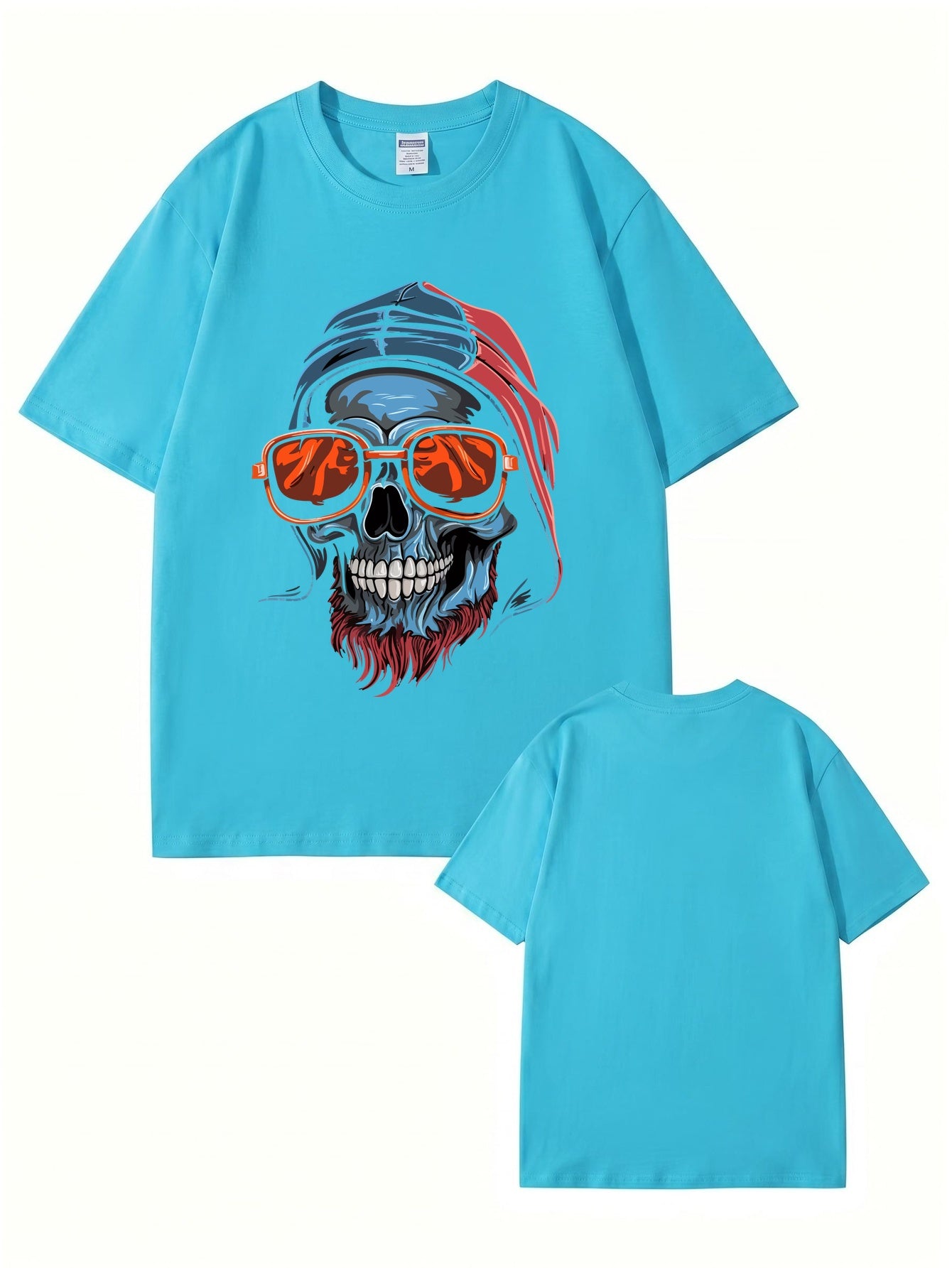Cool Skull Graphic Print T-Shirt with Sunglasses & Hooded Design