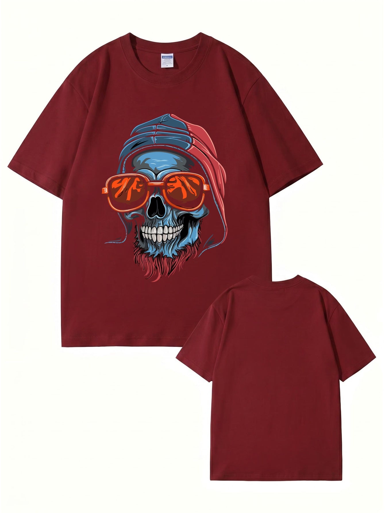 Cool Skull Graphic Print T-Shirt with Sunglasses & Hooded Design