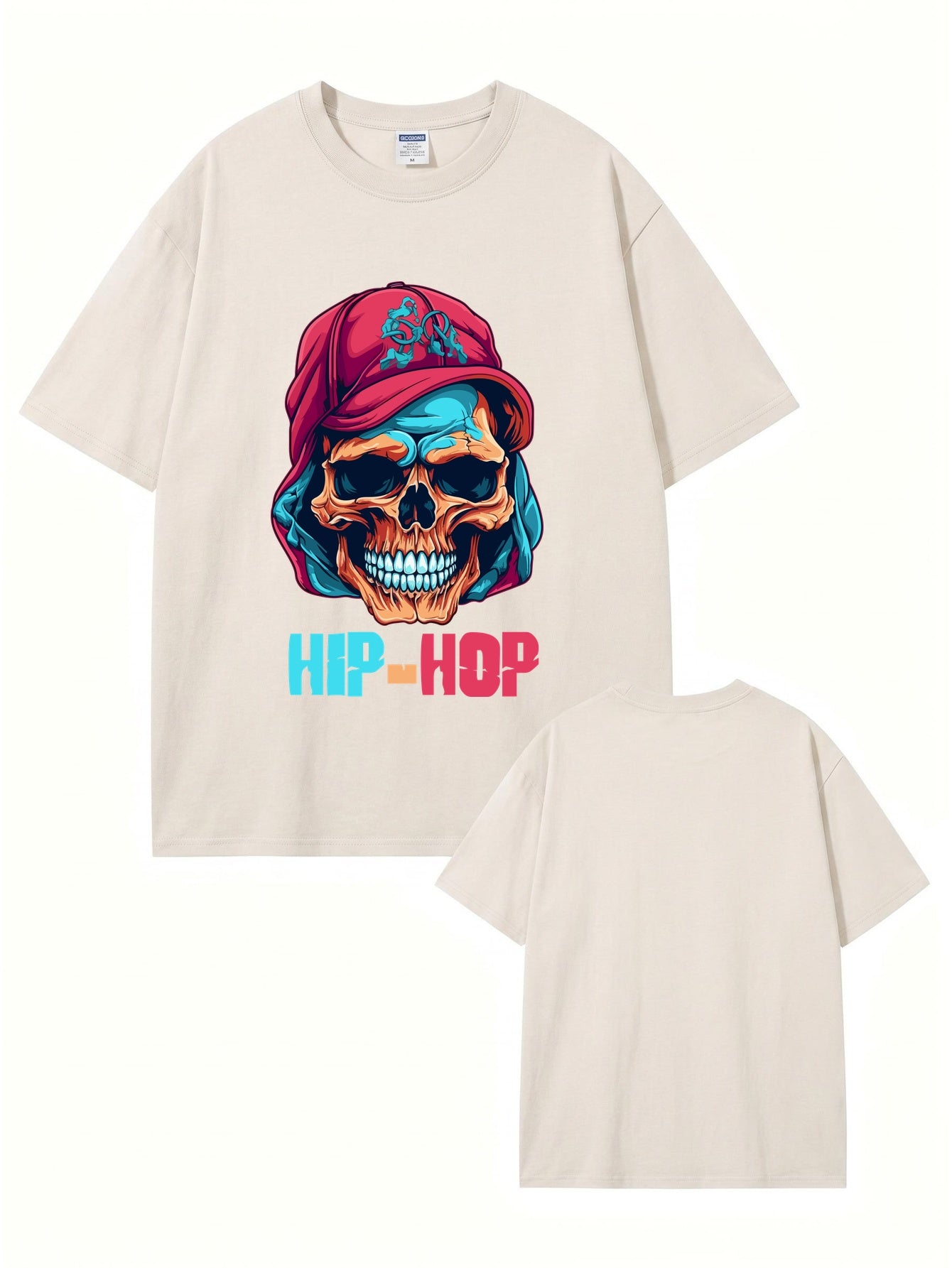 Vintage Washed Hip-Hop Skull Graphic Cotton T-Shirt