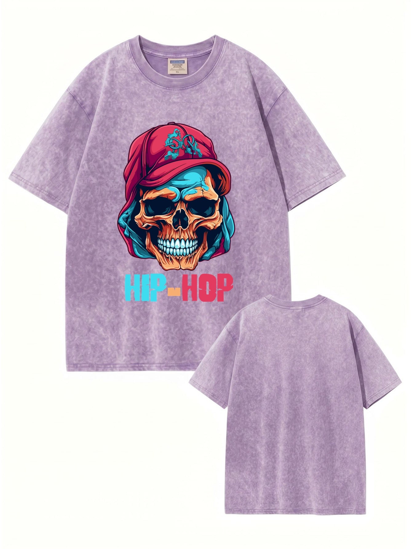 Vintage Washed Hip-Hop Skull Graphic Cotton T-Shirt