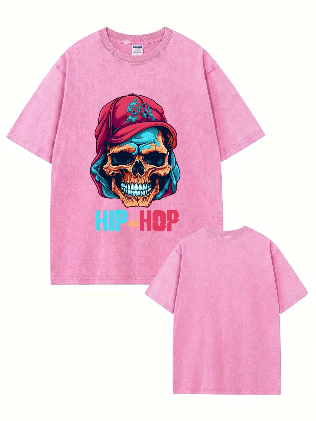 Vintage Washed Hip-Hop Skull Graphic Cotton T-Shirt