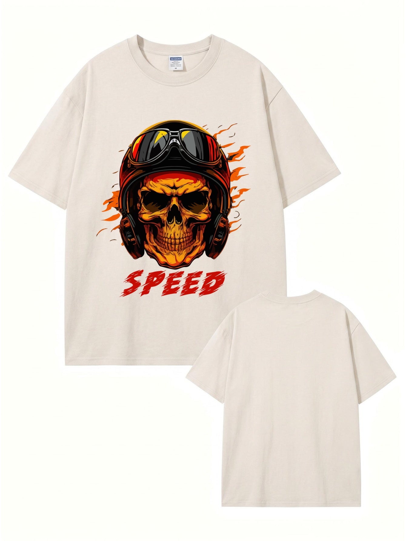 Vintage Washed Speed Skull Graphic T-Shirt - Heavyweight Cotton Tee