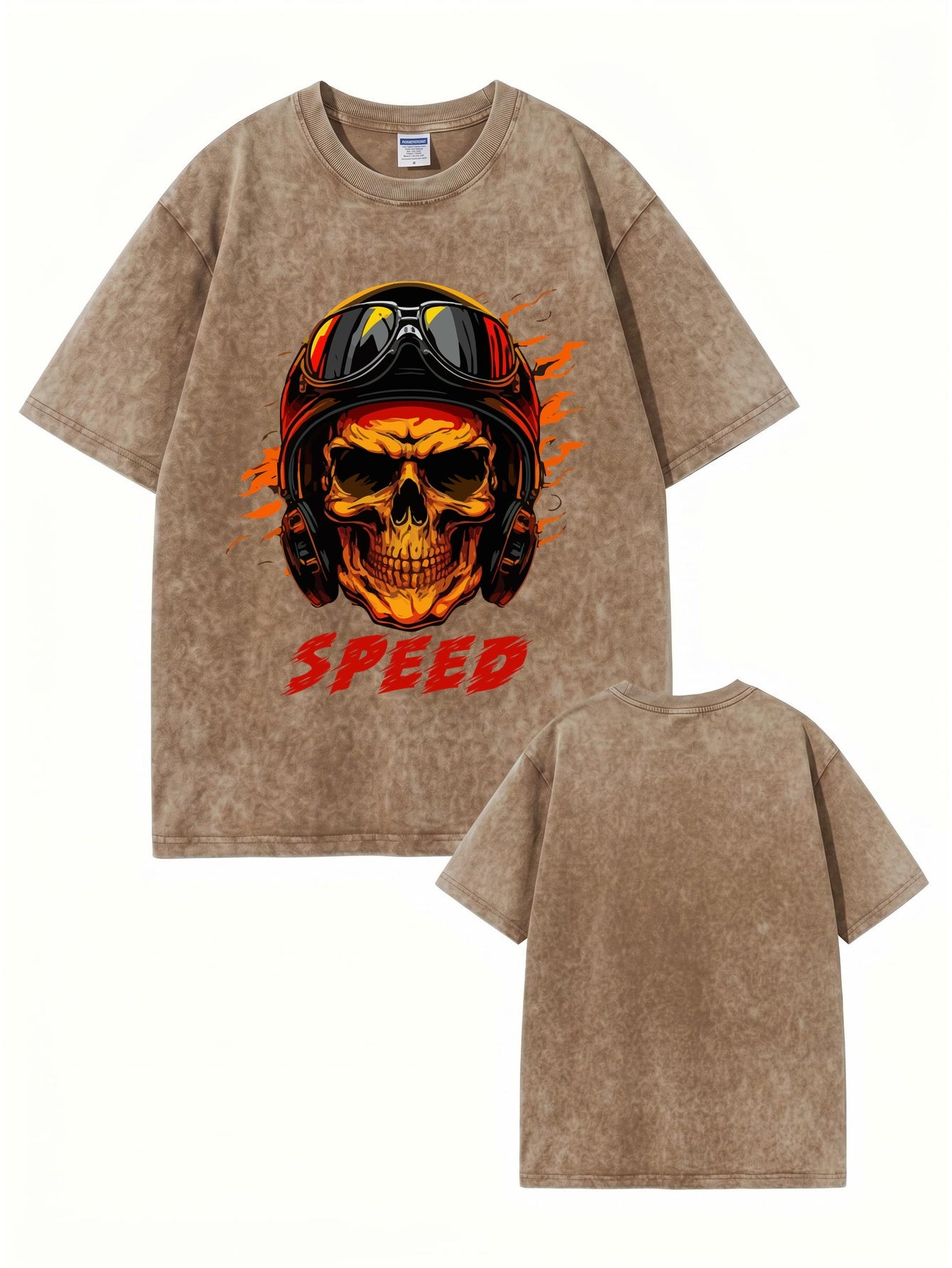 Vintage Washed Speed Skull Graphic T-Shirt - Heavyweight Cotton Tee
