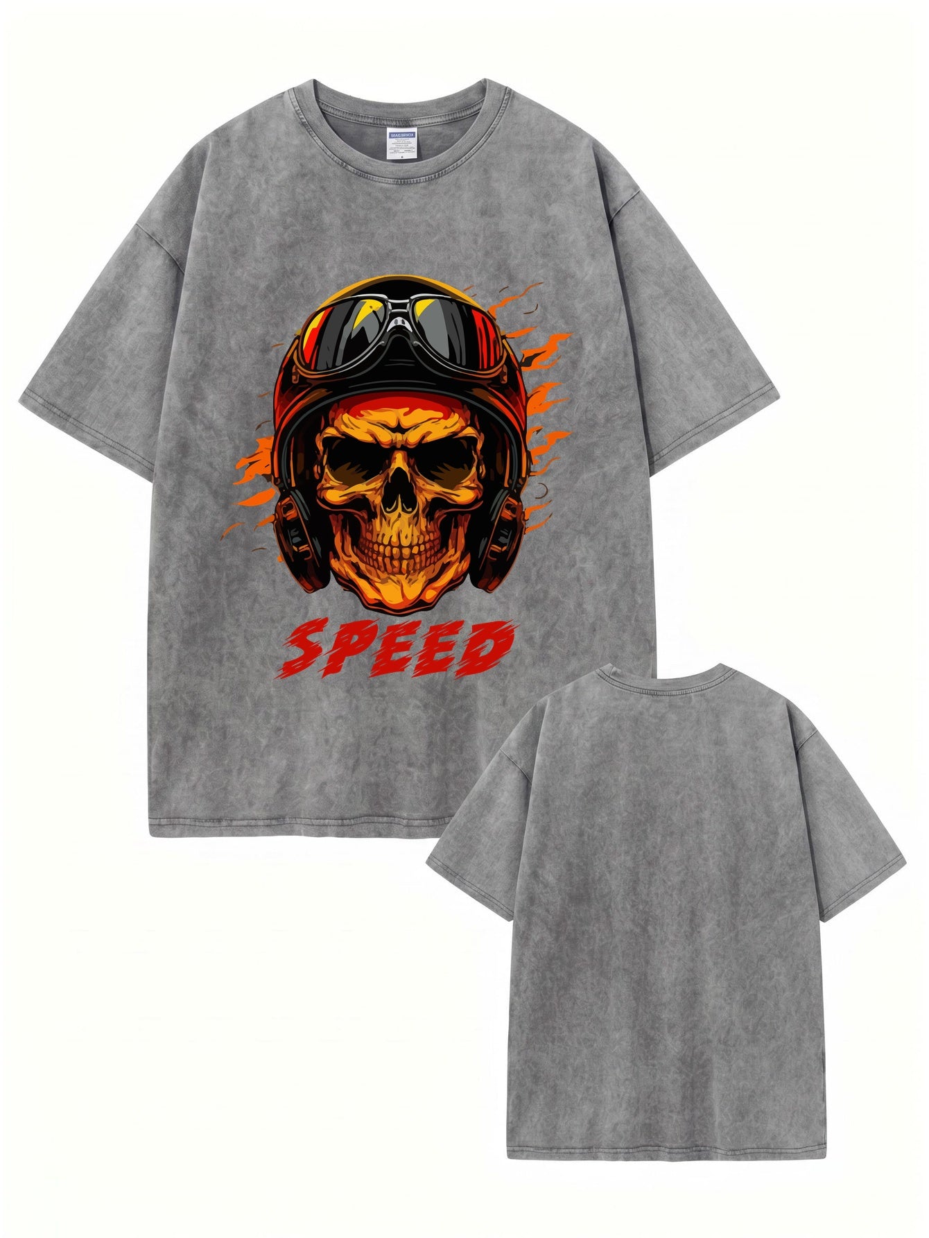 Vintage Washed Speed Skull Graphic T-Shirt - Heavyweight Cotton Tee