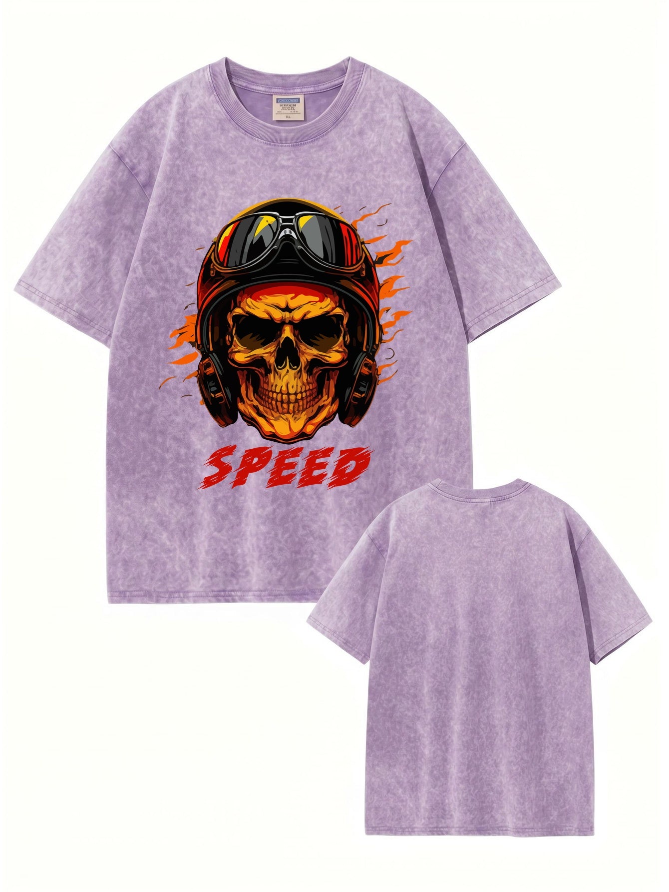 Vintage Washed Speed Skull Graphic T-Shirt - Heavyweight Cotton Tee