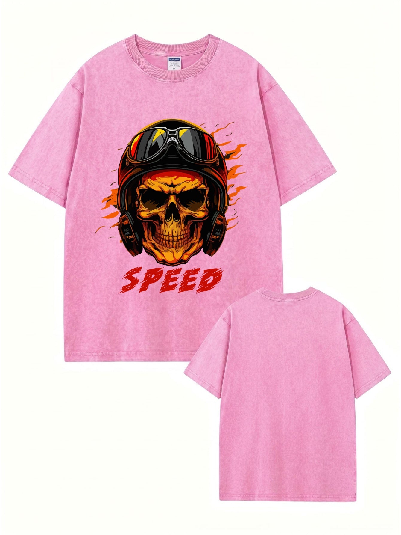 Vintage Washed Speed Skull Graphic T-Shirt - Heavyweight Cotton Tee