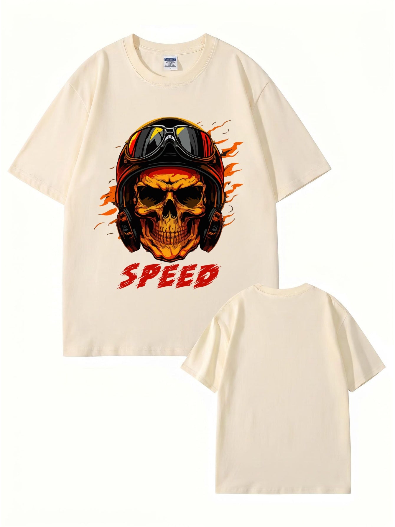Speed Skull Biker Graphic Print Men's Heavyweight Cotton T-Shirt