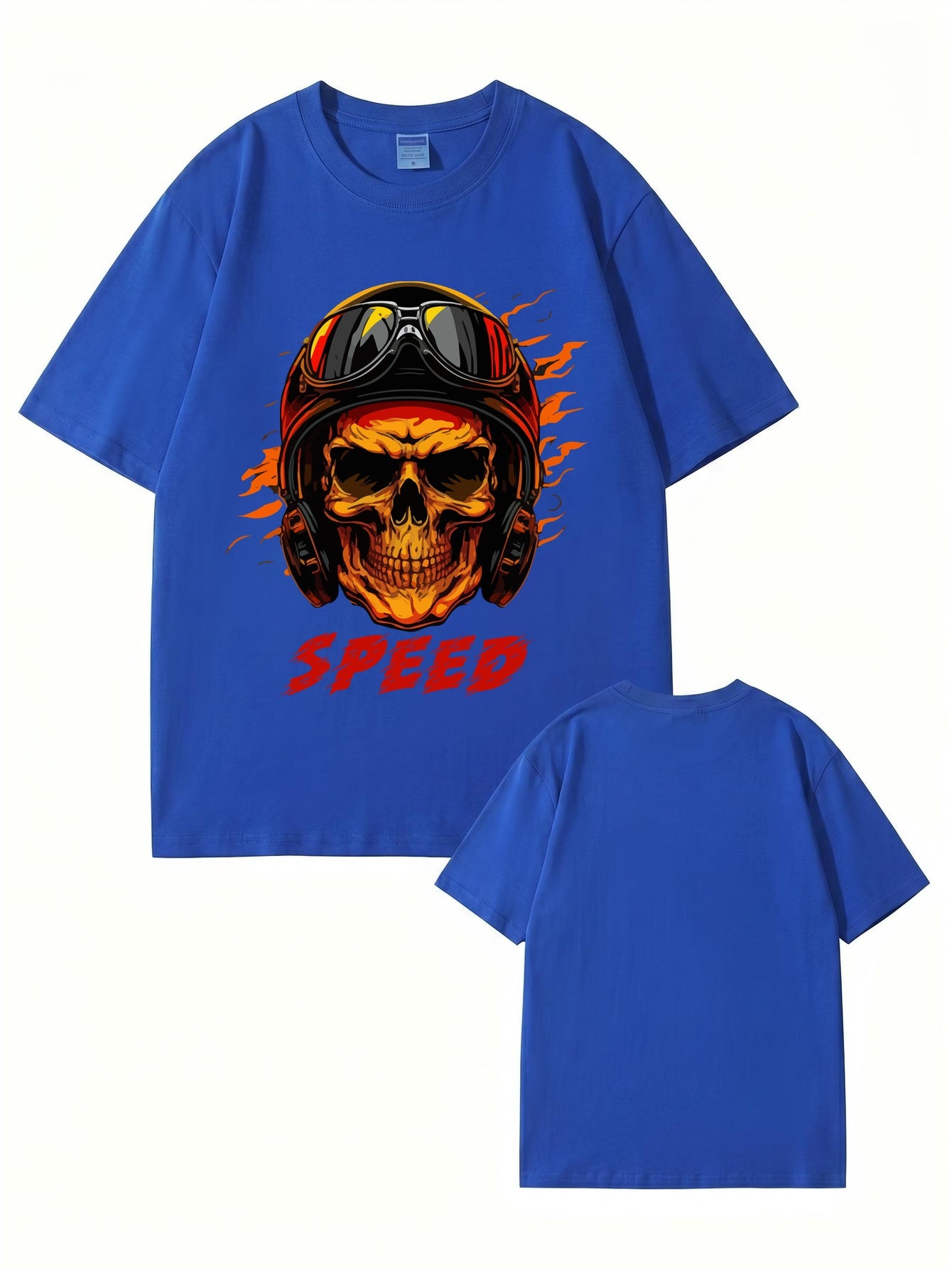 Speed Skull Biker Graphic Print Men's Heavyweight Cotton T-Shirt