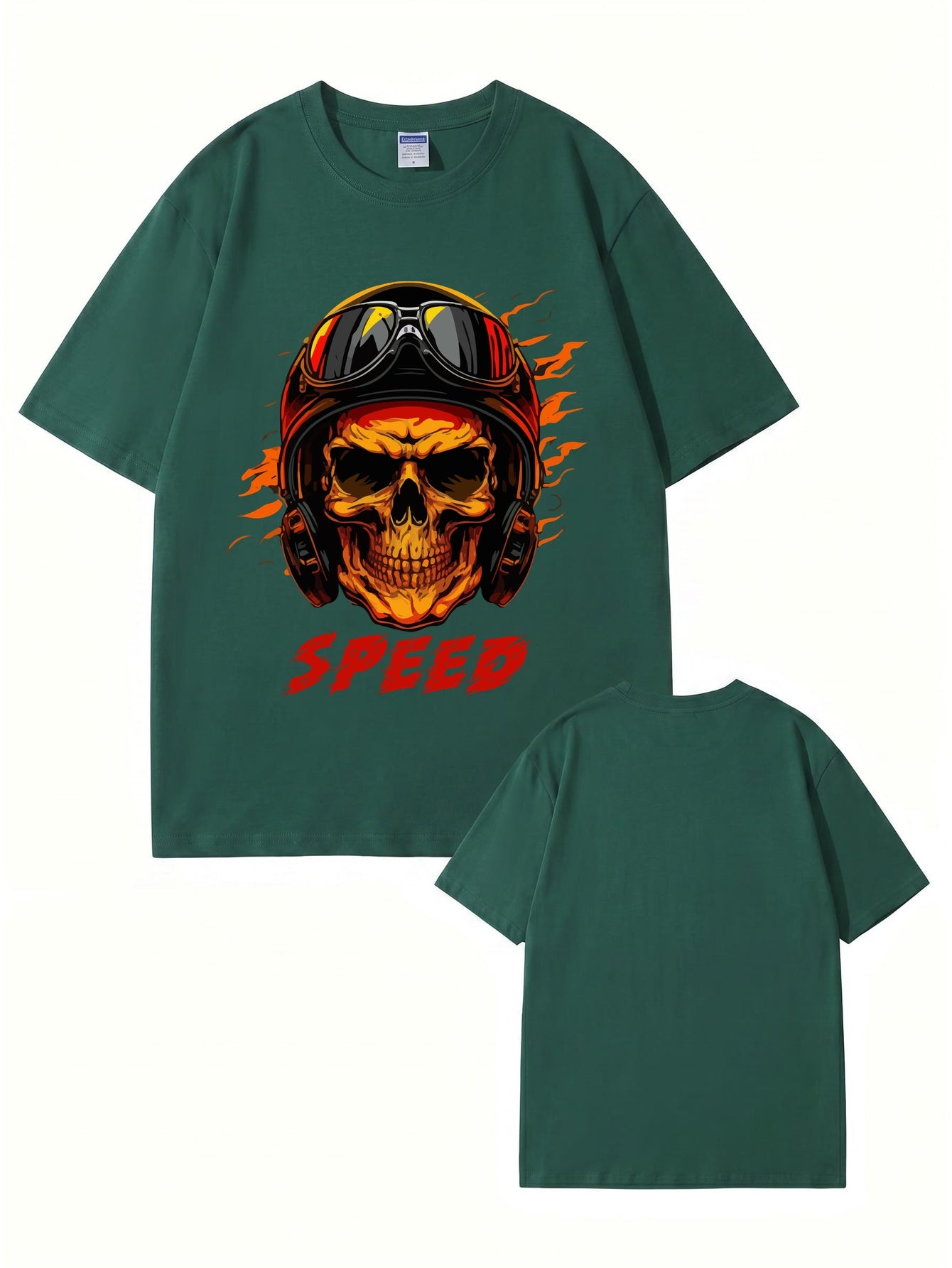 Speed Skull Biker Graphic Print Men's Heavyweight Cotton T-Shirt