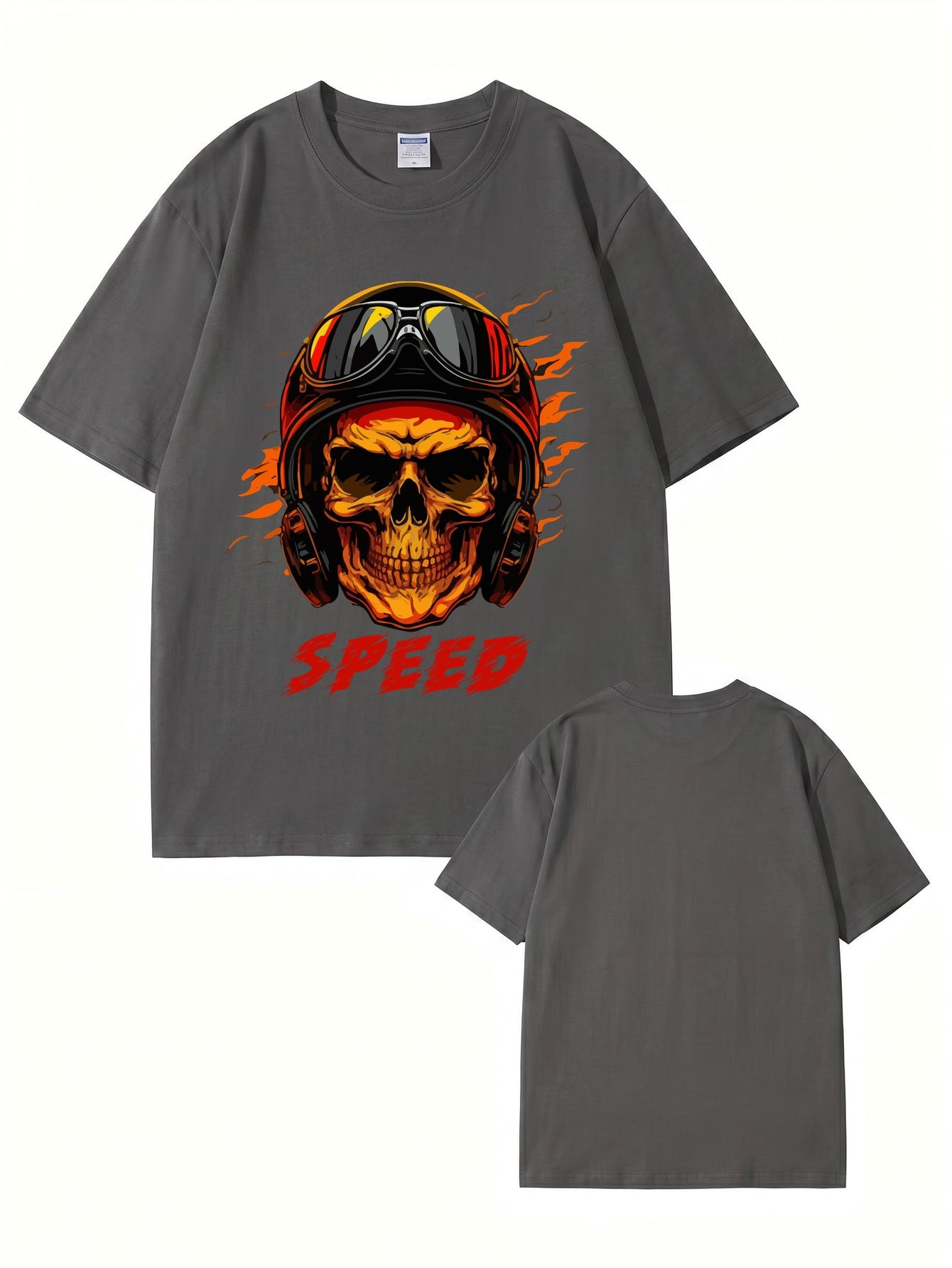 Speed Skull Biker Graphic Print Men's Heavyweight Cotton T-Shirt