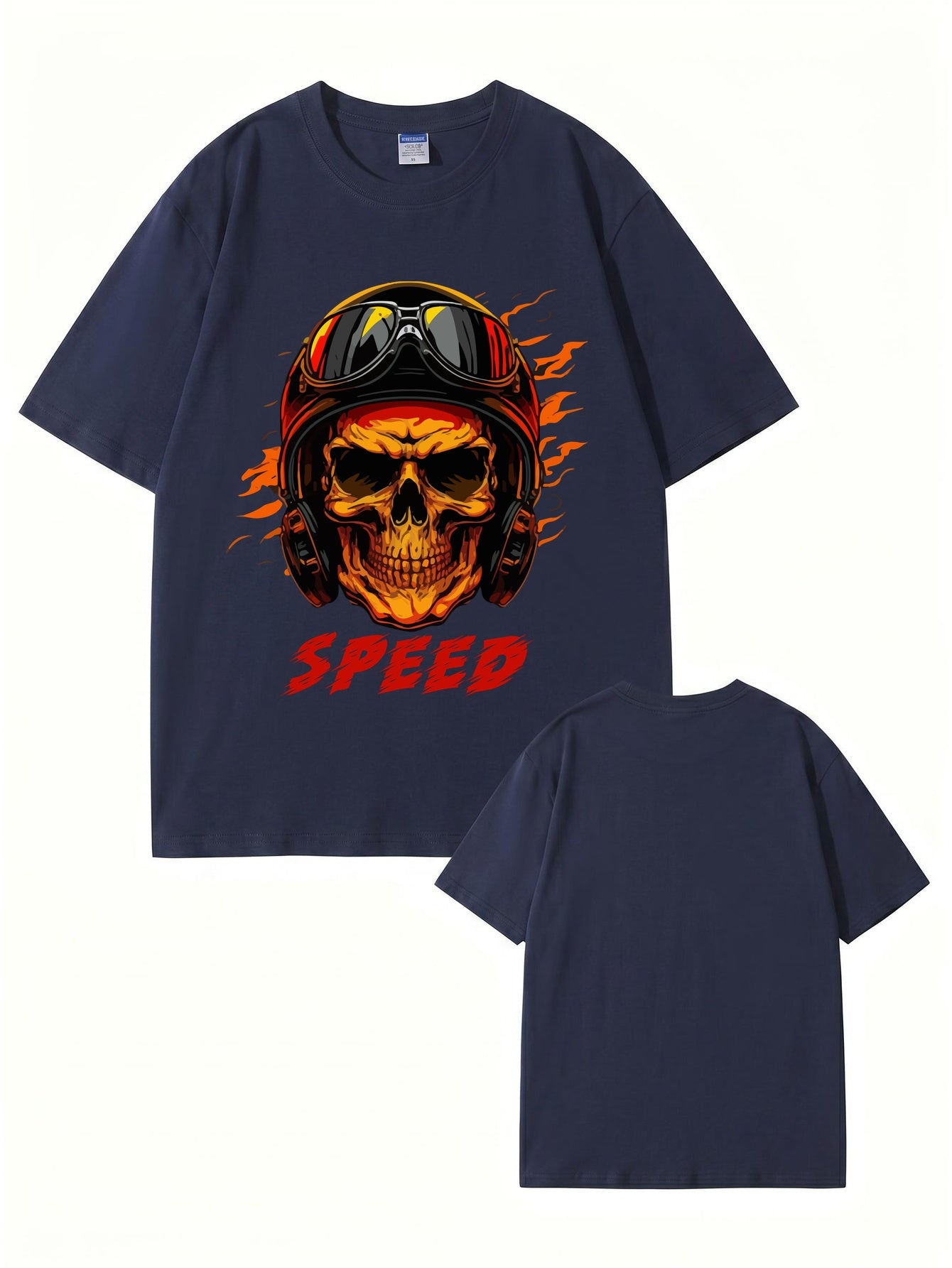 Speed Skull Biker Graphic Print Men's Heavyweight Cotton T-Shirt