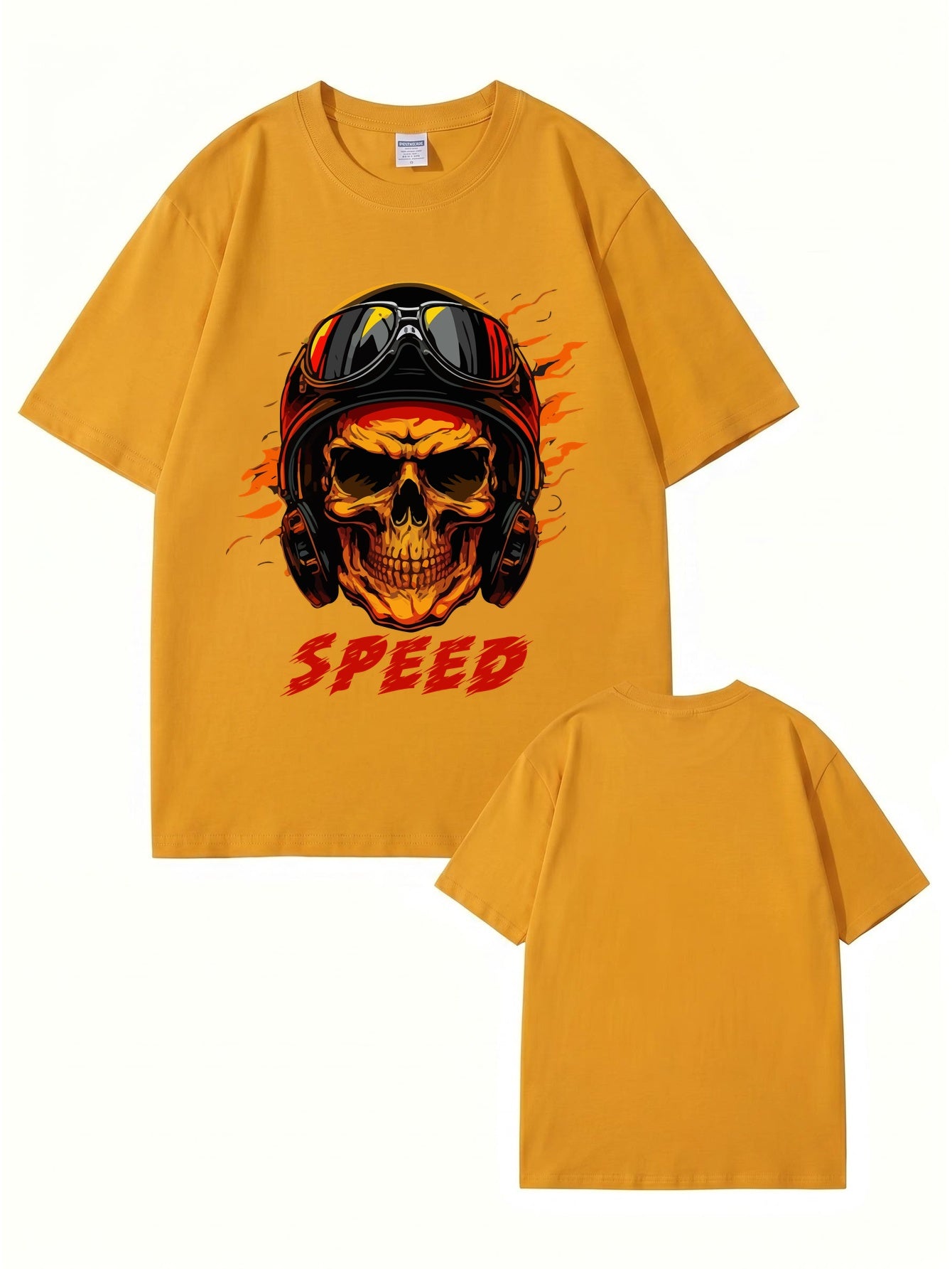 Speed Skull Biker Graphic Print Men's Heavyweight Cotton T-Shirt