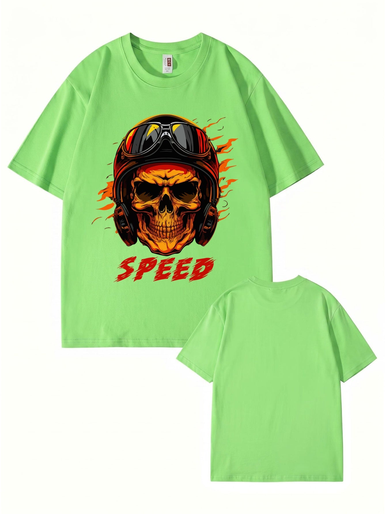 Speed Skull Biker Graphic Print Men's Heavyweight Cotton T-Shirt