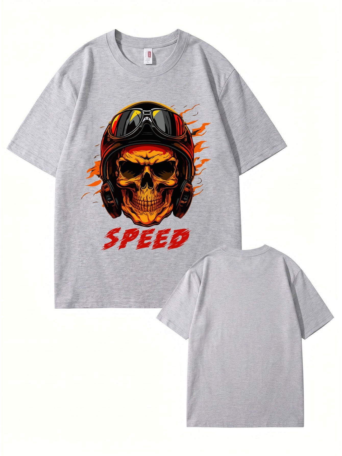 Speed Skull Biker Graphic Print Men's Heavyweight Cotton T-Shirt