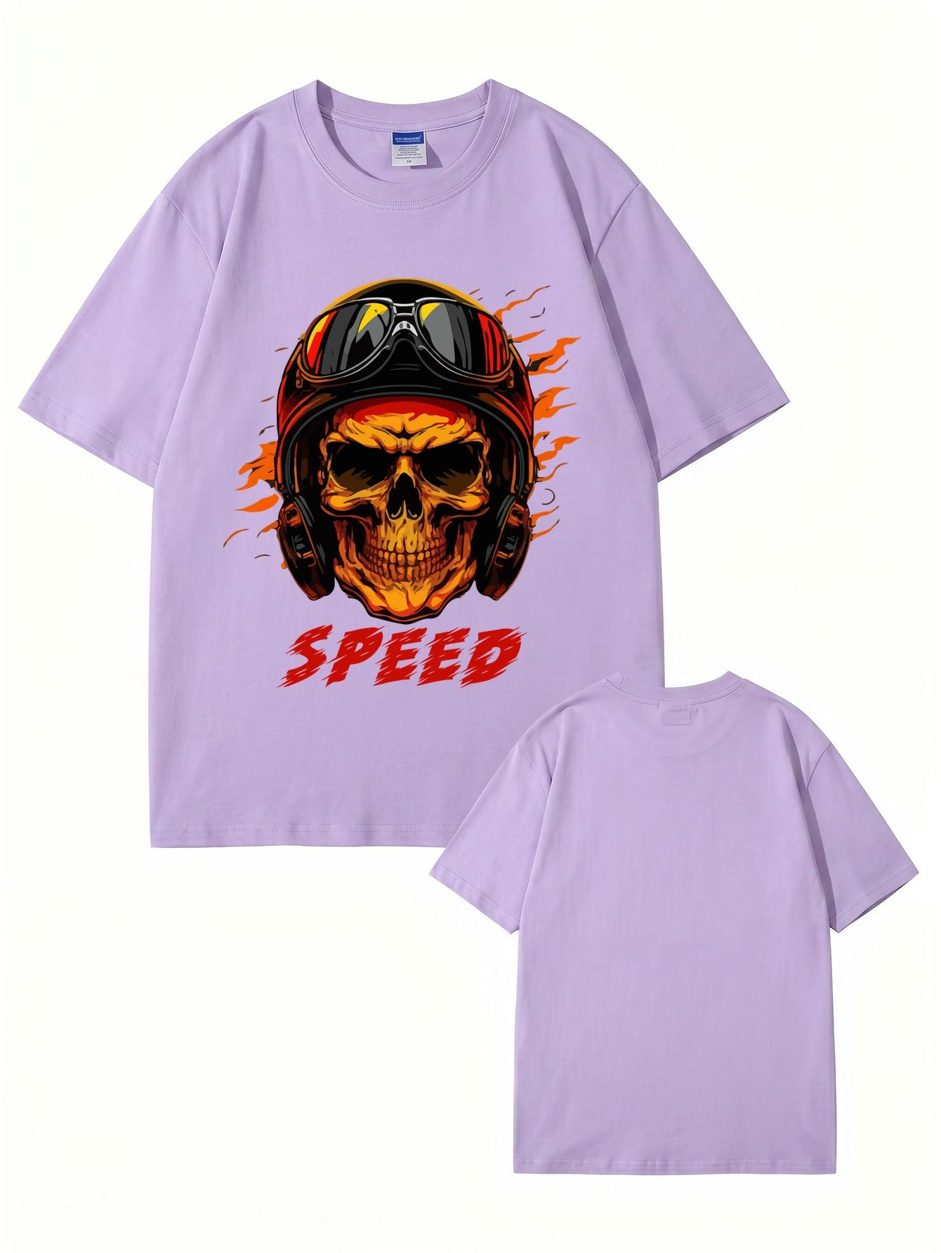 Speed Skull Biker Graphic Print Men's Heavyweight Cotton T-Shirt