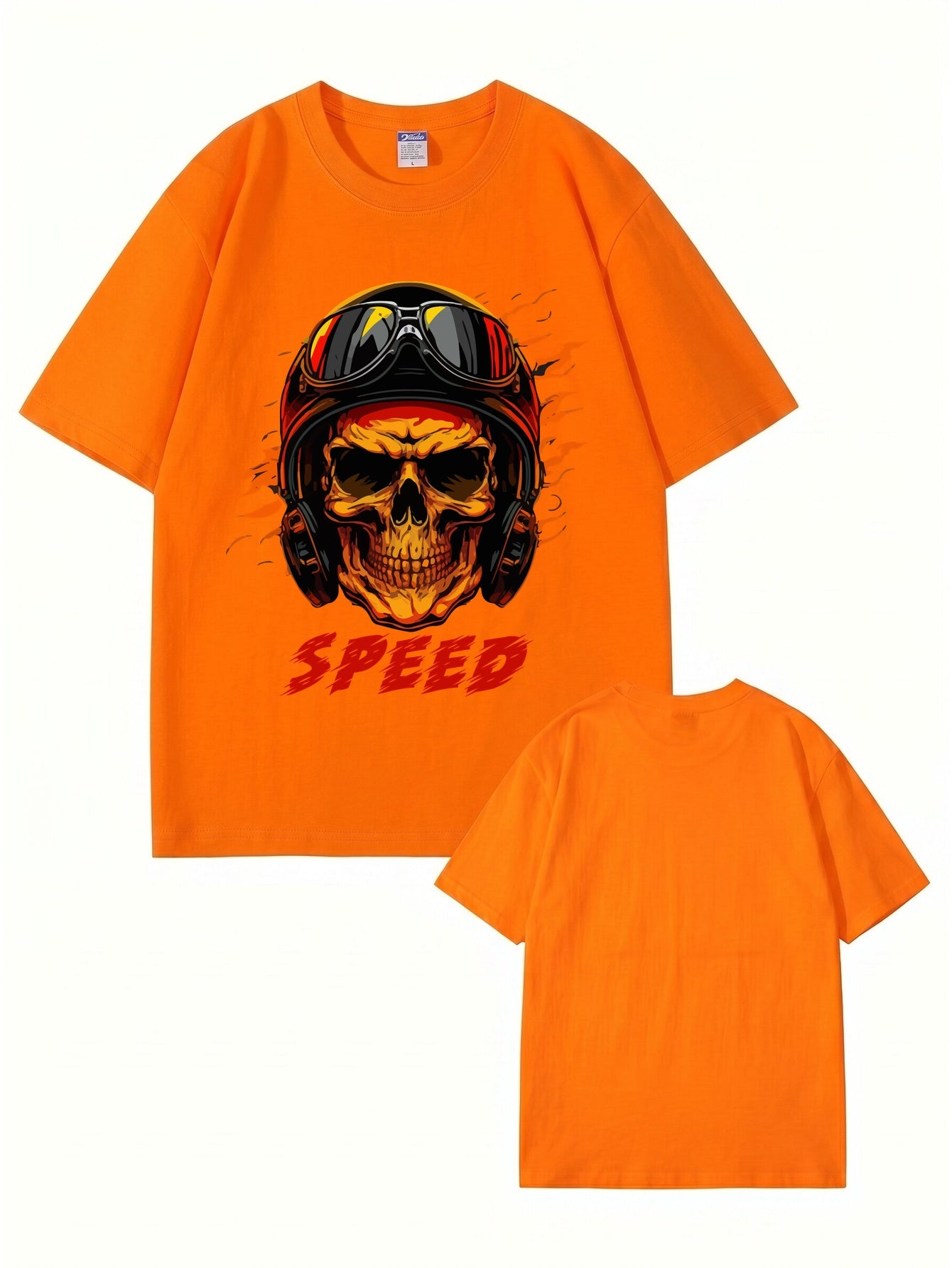 Speed Skull Biker Graphic Print Men's Heavyweight Cotton T-Shirt