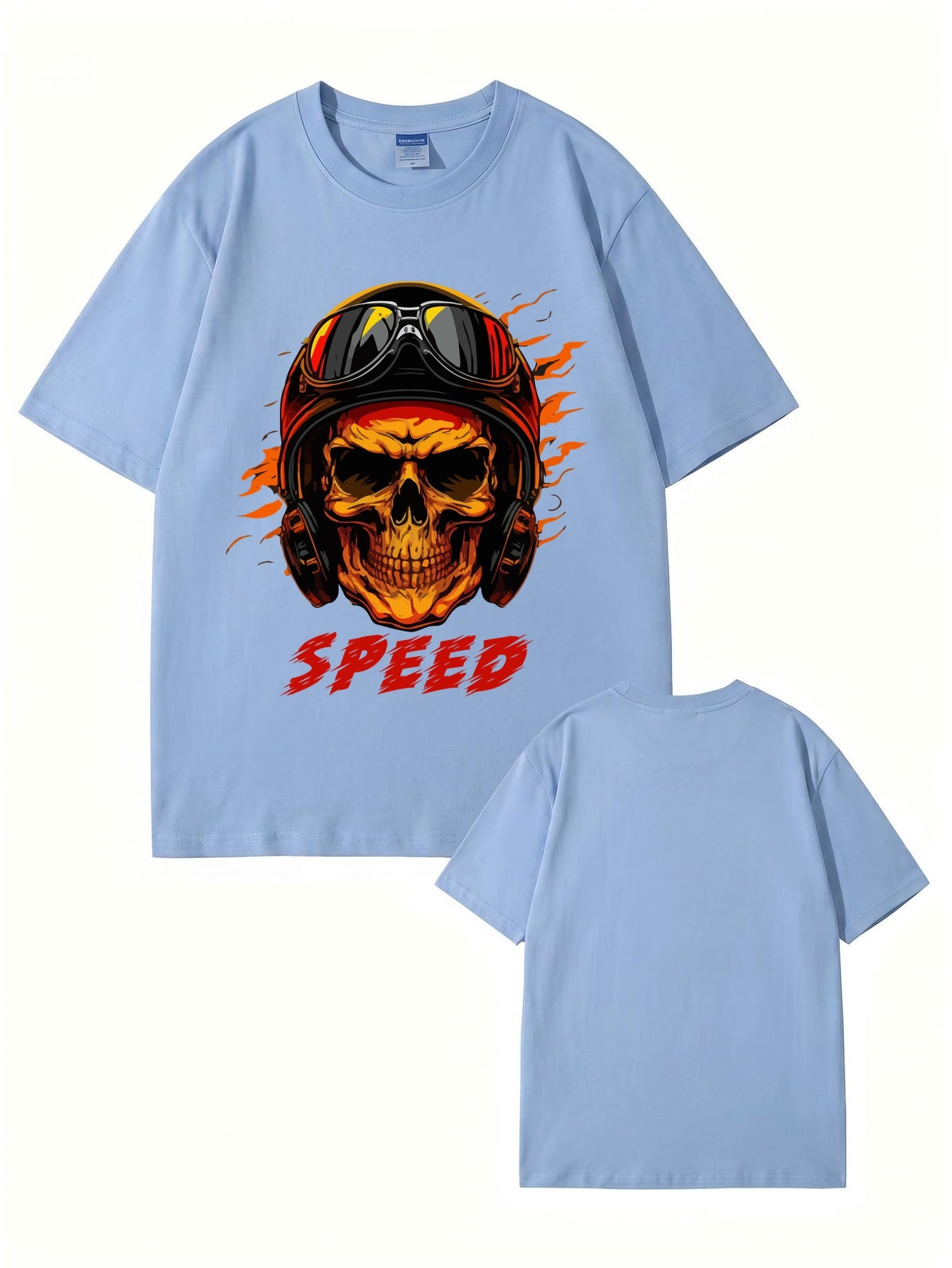 Speed Skull Biker Graphic Print Men's Heavyweight Cotton T-Shirt
