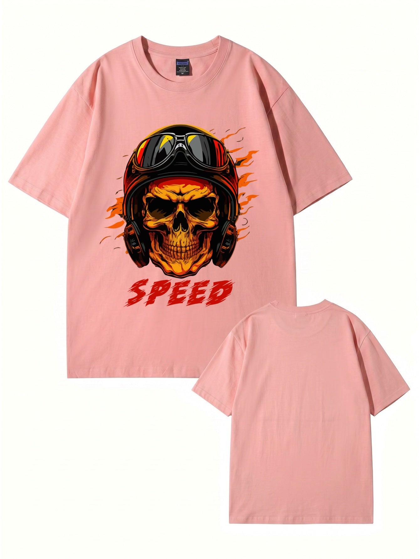 Speed Skull Biker Graphic Print Men's Heavyweight Cotton T-Shirt