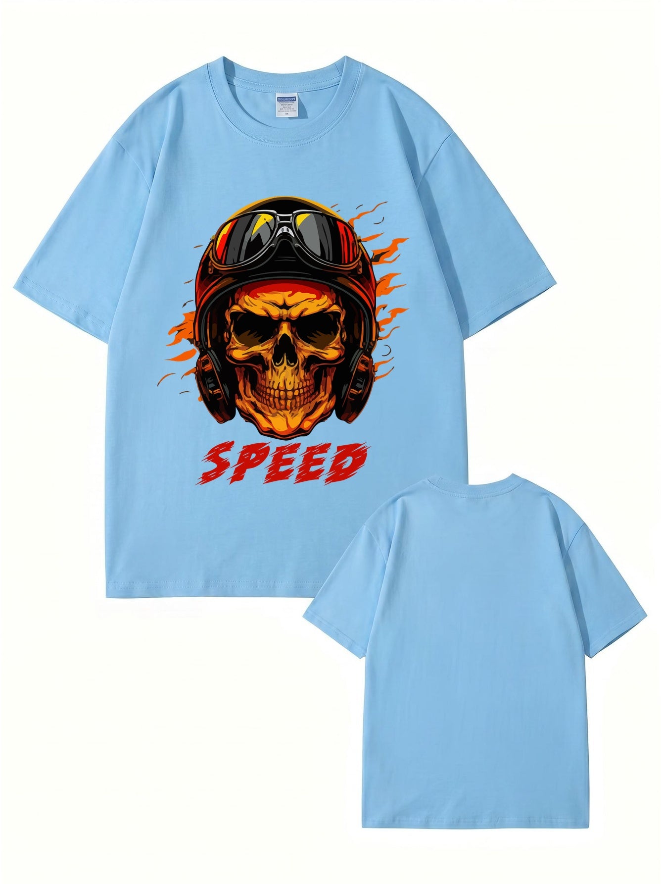 Speed Skull Biker Graphic Print Men's Heavyweight Cotton T-Shirt