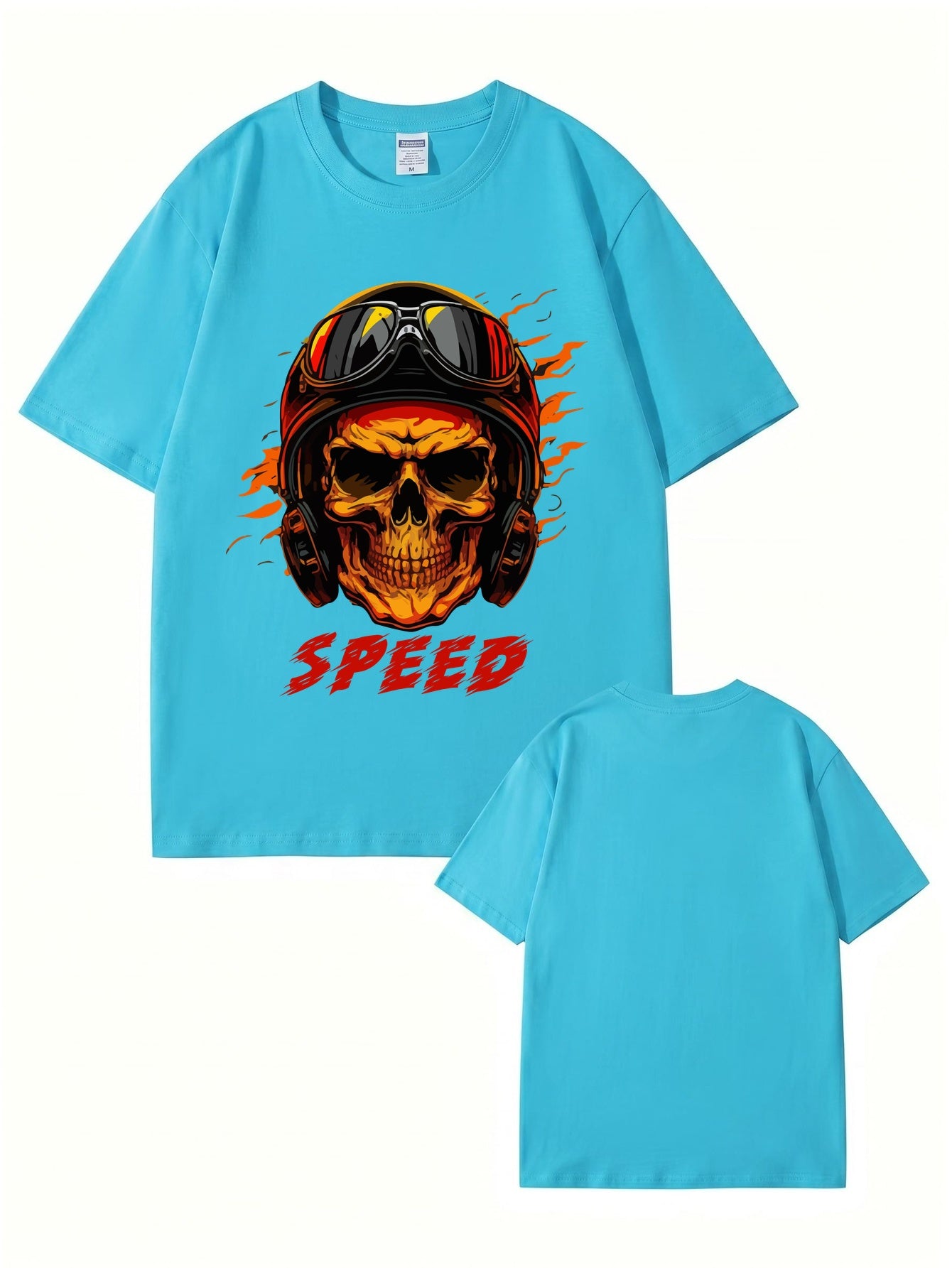 Speed Skull Biker Graphic Print Men's Heavyweight Cotton T-Shirt