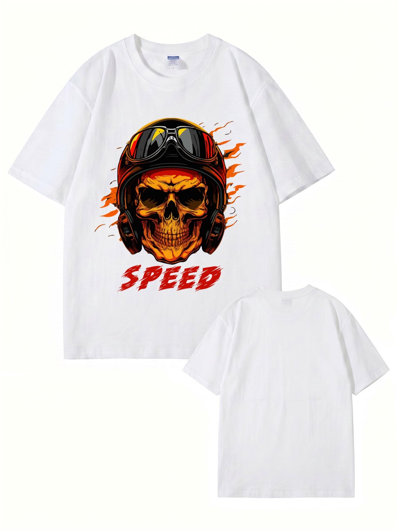 Speed Skull Biker Graphic Print Men's Heavyweight Cotton T-Shirt