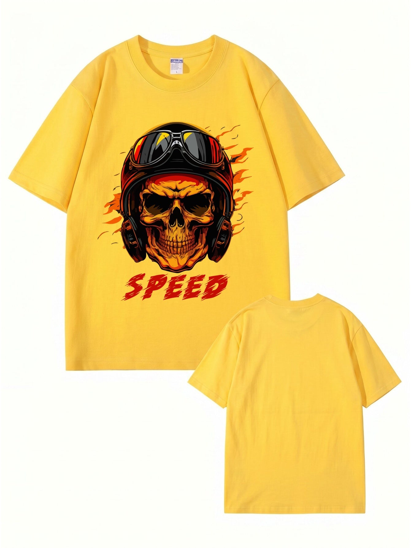 Speed Skull Biker Graphic Print Men's Heavyweight Cotton T-Shirt