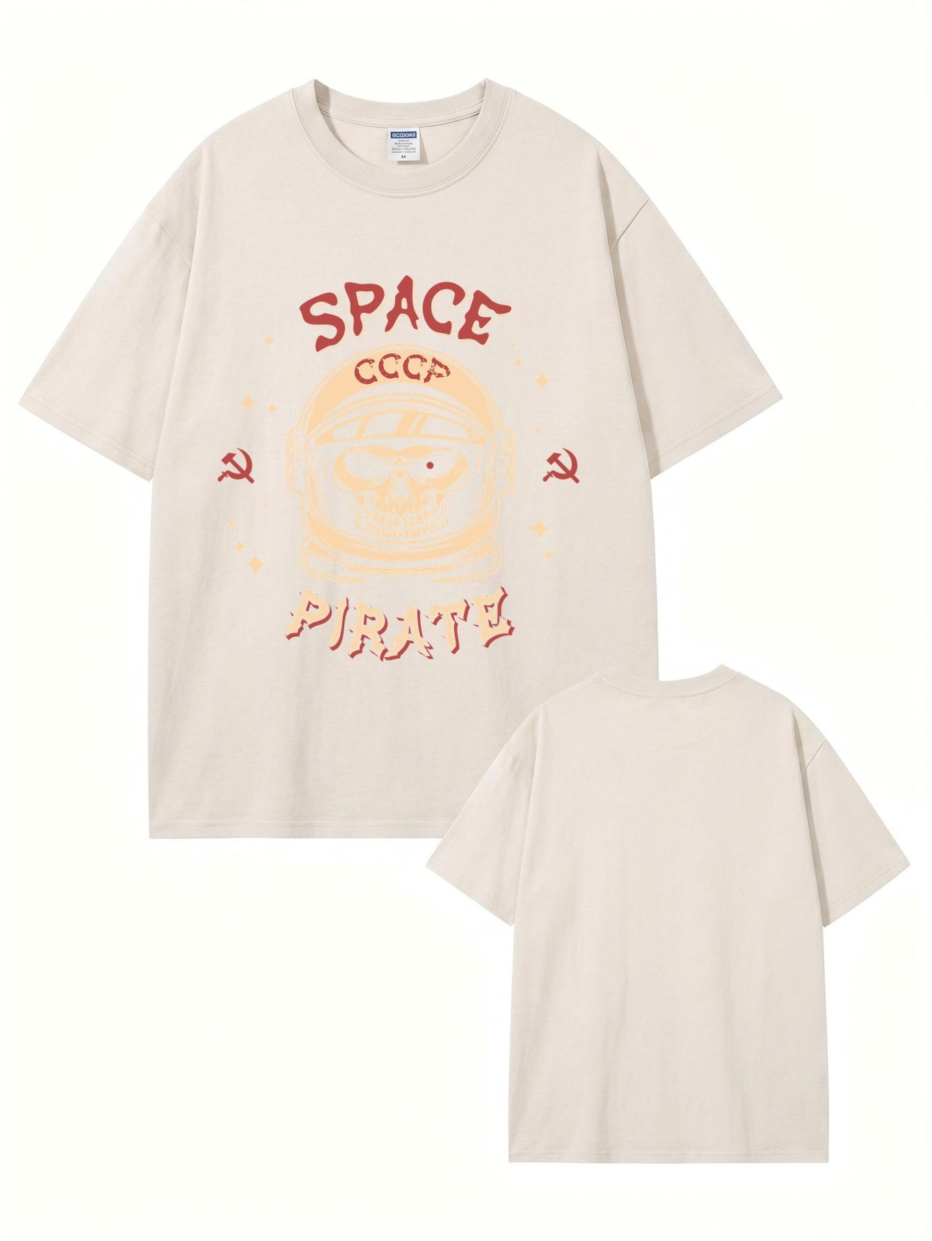 Vintage Washed Space Pirate Skull Graphic T-Shirt - USSR CCCP Aesthetic
