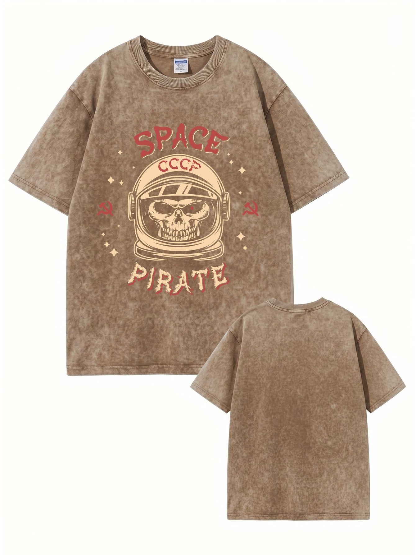 Vintage Washed Space Pirate Skull Graphic T-Shirt - USSR CCCP Aesthetic