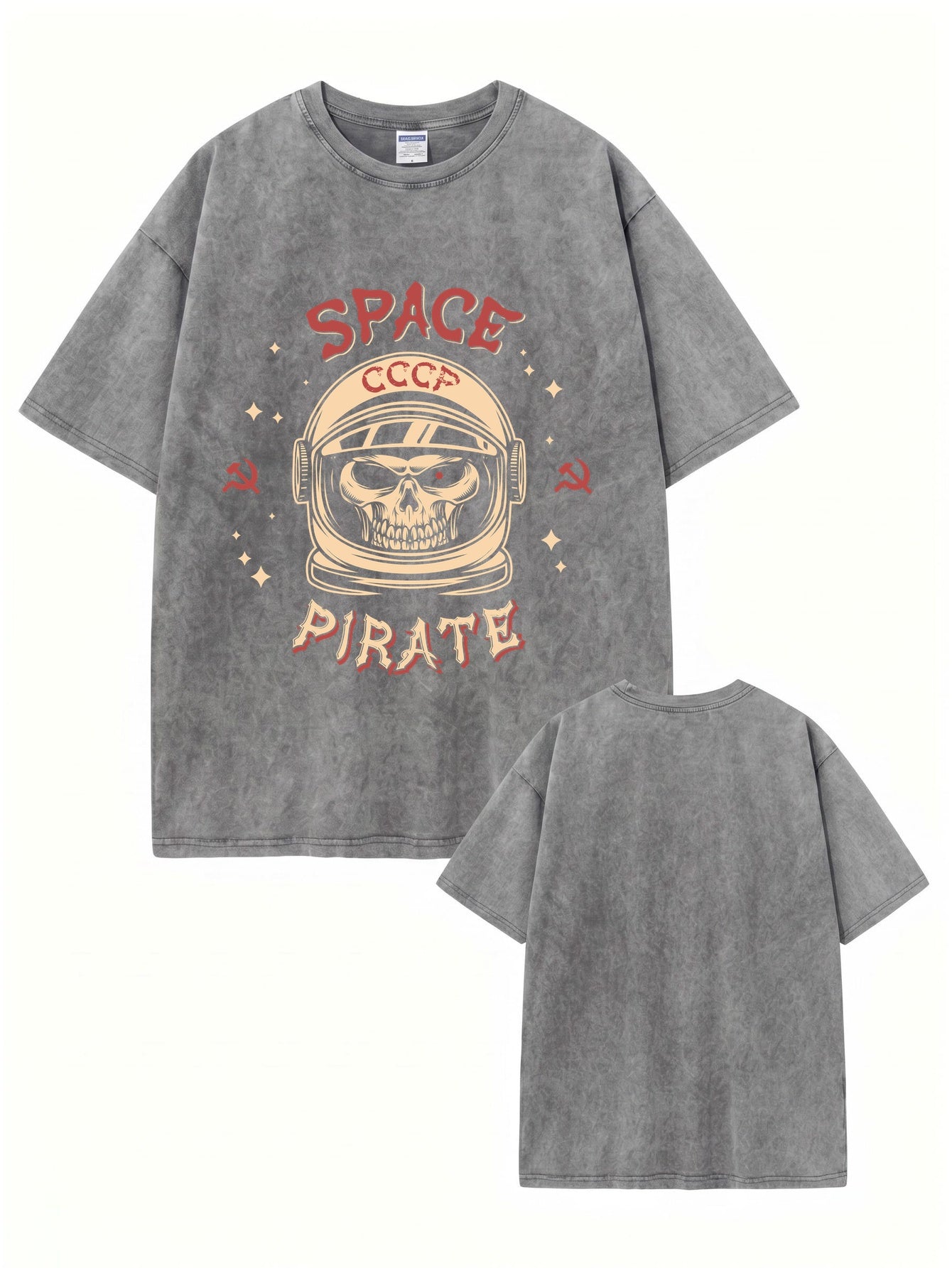 Vintage Washed Space Pirate Skull Graphic T-Shirt - USSR CCCP Aesthetic