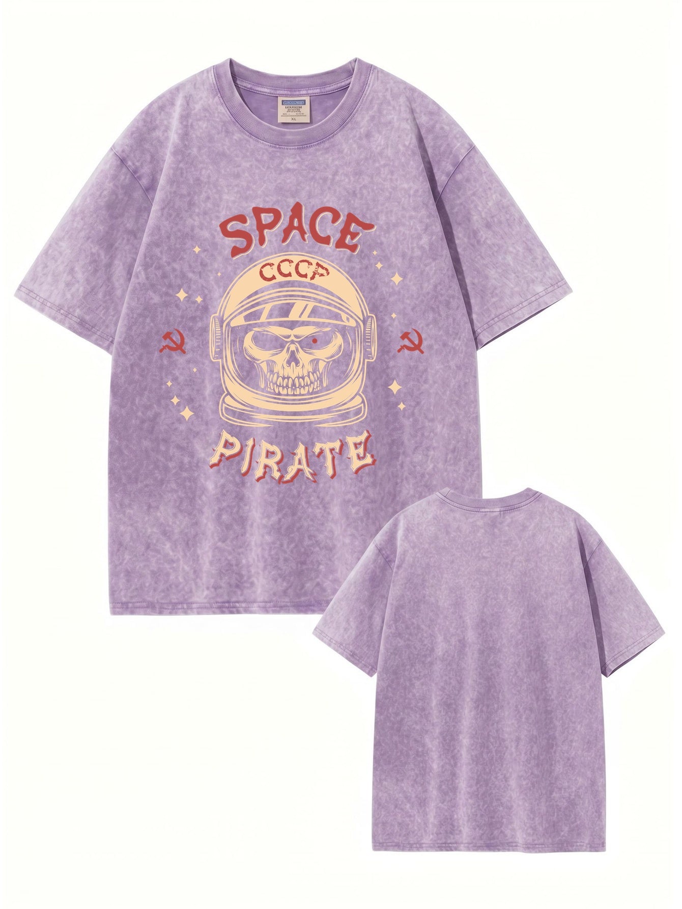 Vintage Washed Space Pirate Skull Graphic T-Shirt - USSR CCCP Aesthetic