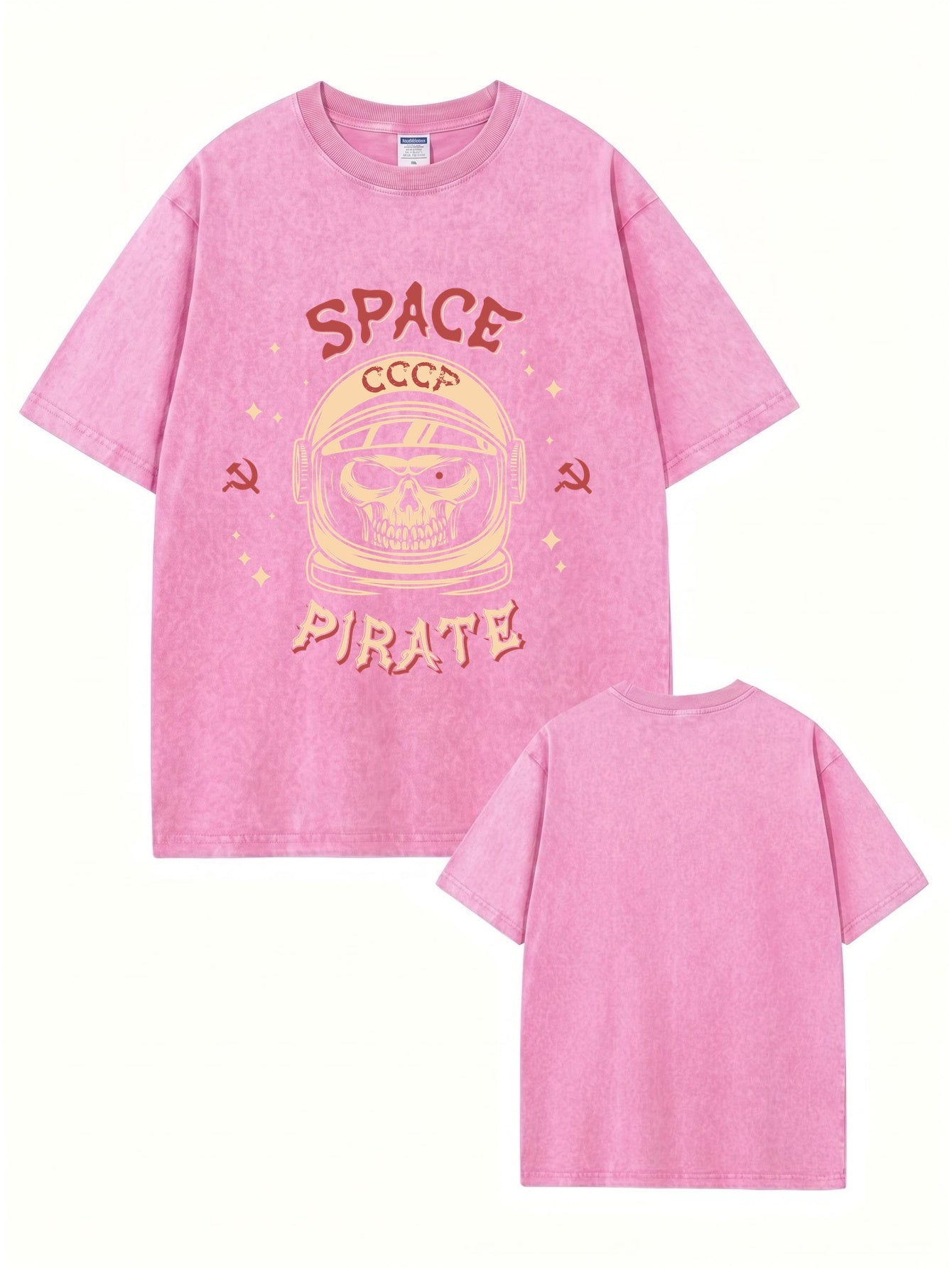 Vintage Washed Space Pirate Skull Graphic T-Shirt - USSR CCCP Aesthetic