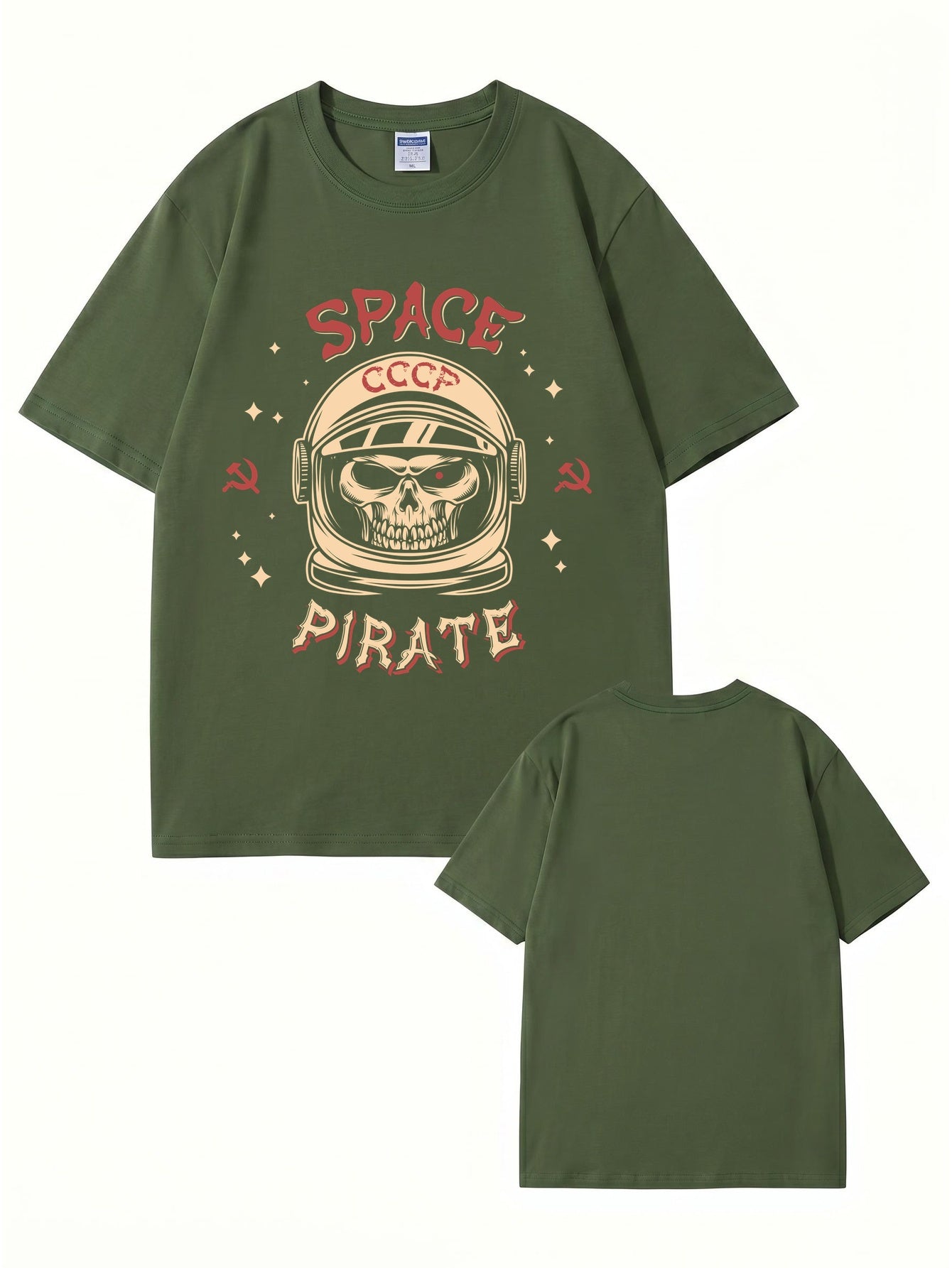 Space Pirate CCCP Skull Graphic T-Shirt | Retro Soviet Astronaut Print