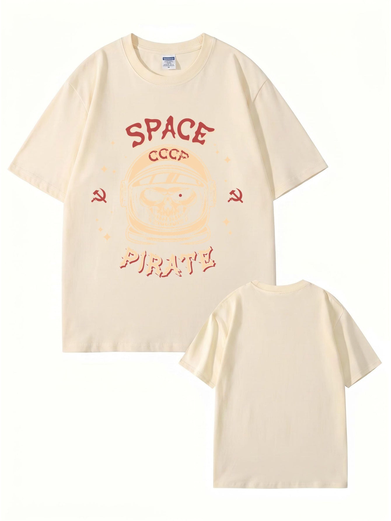 Space Pirate CCCP Skull Graphic T-Shirt | Retro Soviet Astronaut Print