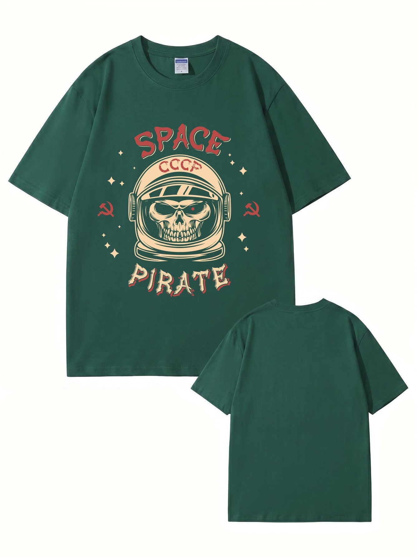 Space Pirate CCCP Skull Graphic T-Shirt | Retro Soviet Astronaut Print
