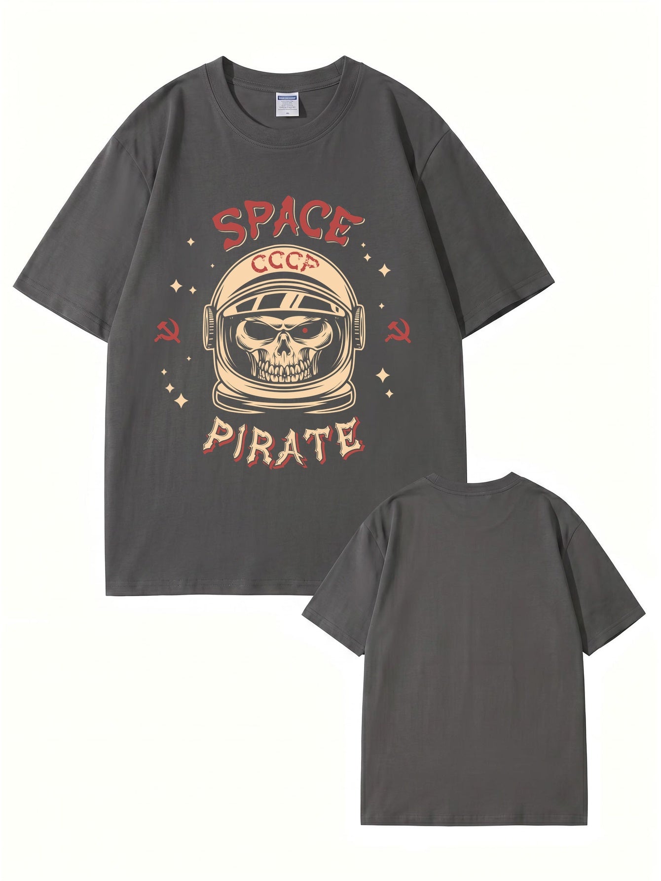 Space Pirate CCCP Skull Graphic T-Shirt | Retro Soviet Astronaut Print