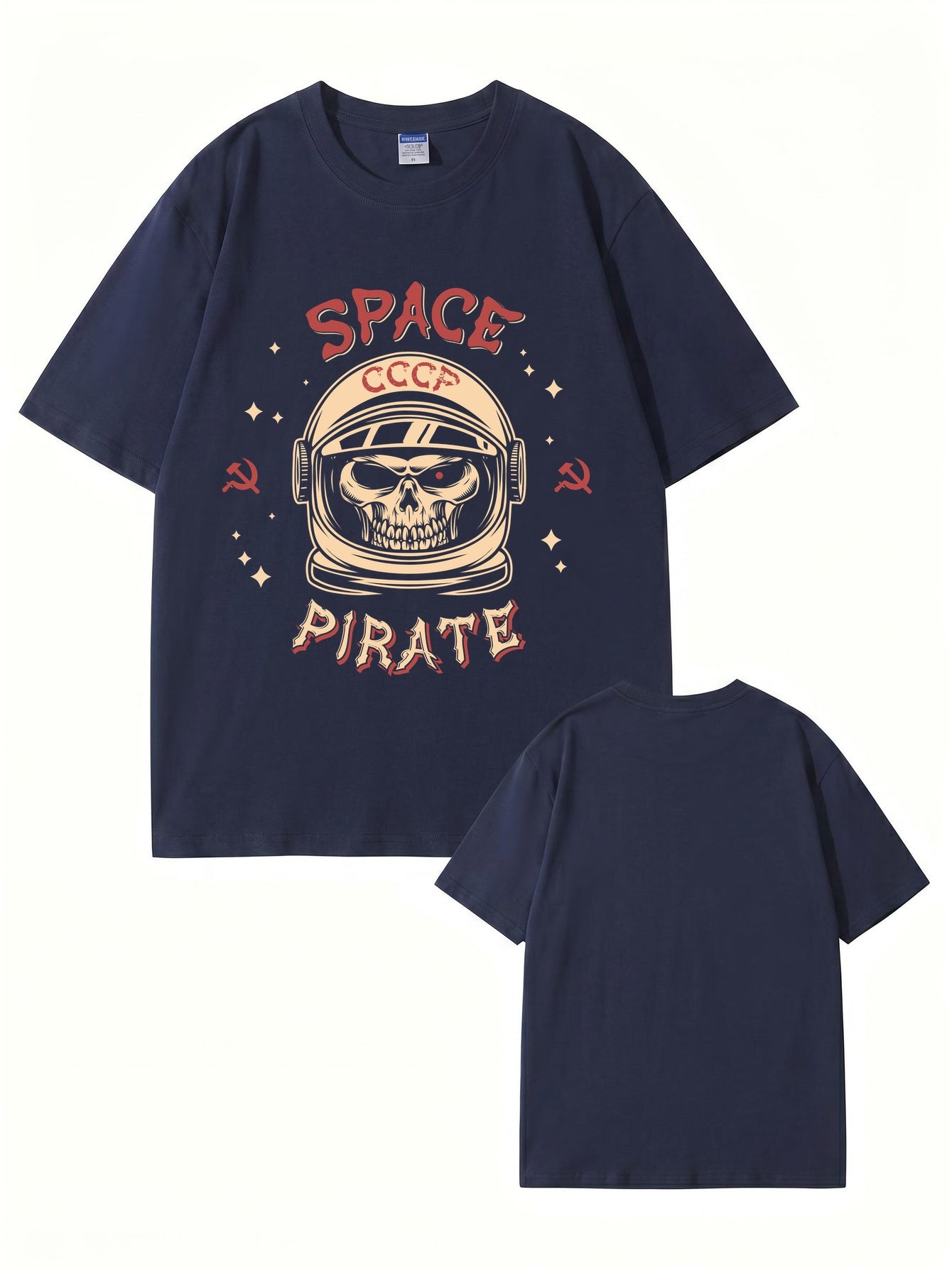 Space Pirate CCCP Skull Graphic T-Shirt | Retro Soviet Astronaut Print