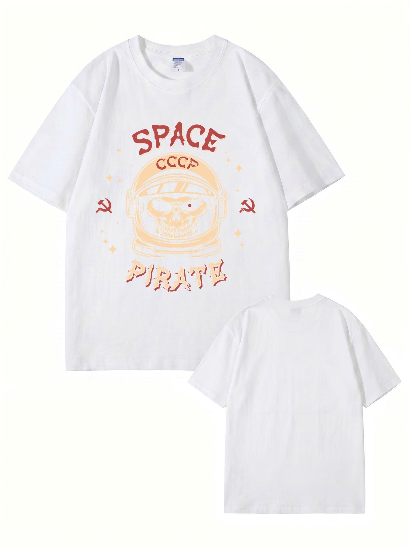 Space Pirate CCCP Skull Graphic T-Shirt | Retro Soviet Astronaut Print