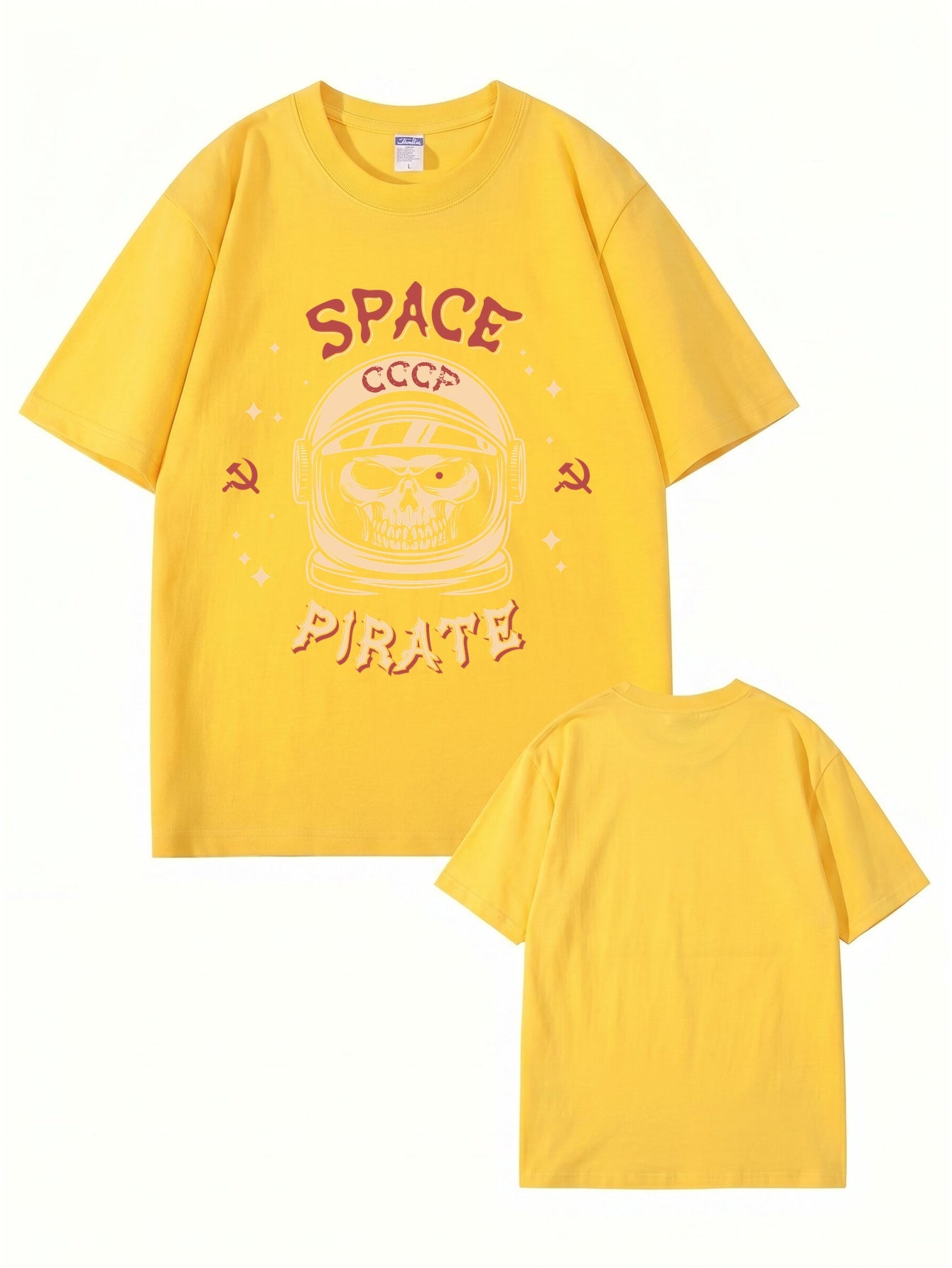 Space Pirate CCCP Skull Graphic T-Shirt | Retro Soviet Astronaut Print
