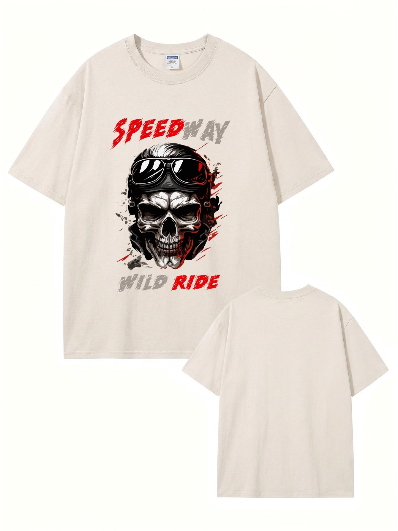 Vintage Washed Speedway Skull Graphic T-Shirt - Wild Ride Biker Tee
