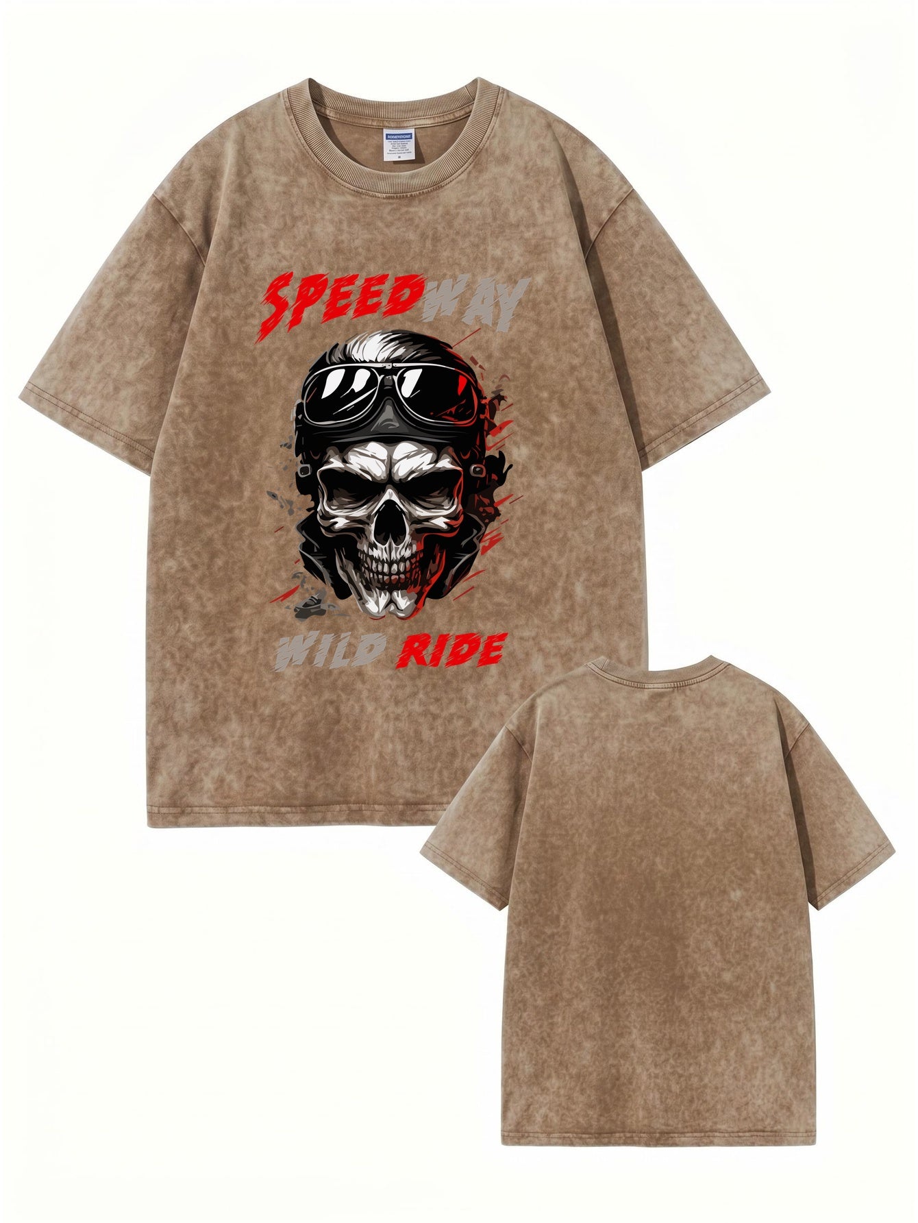 Vintage Washed Speedway Skull Graphic T-Shirt - Wild Ride Biker Tee