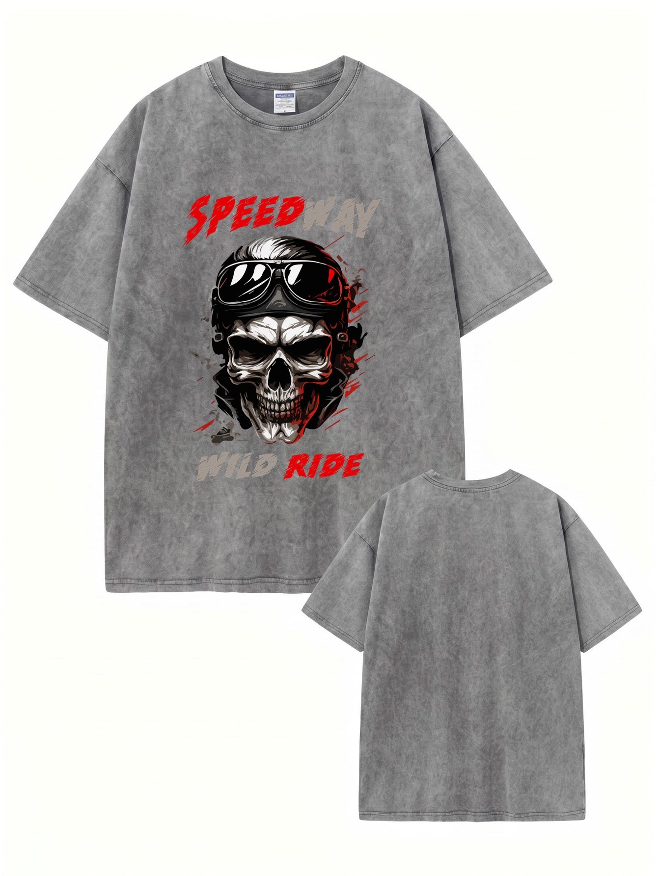 Vintage Washed Speedway Skull Graphic T-Shirt - Wild Ride Biker Tee