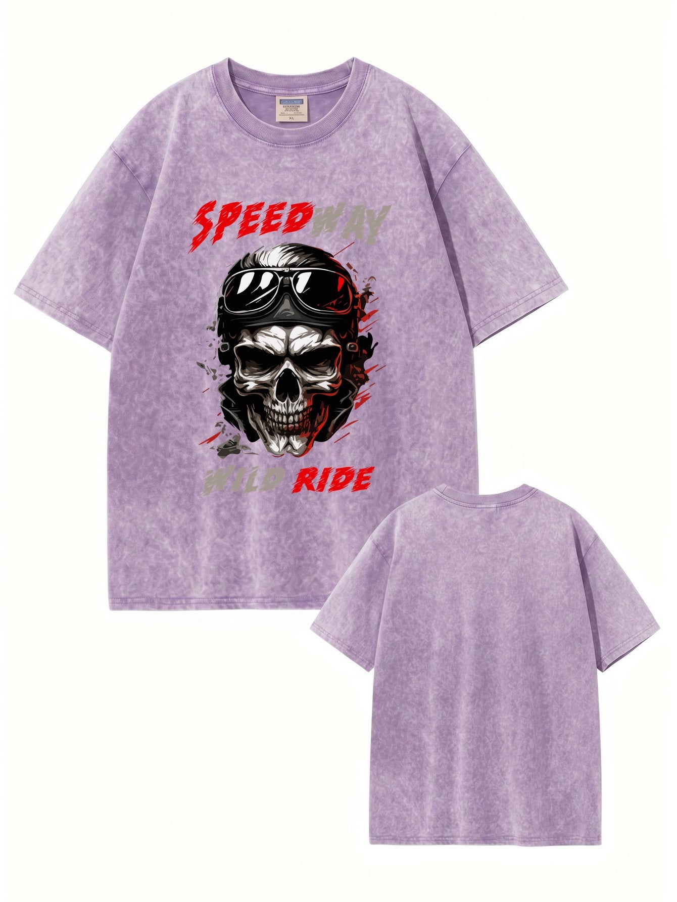 Vintage Washed Speedway Skull Graphic T-Shirt - Wild Ride Biker Tee