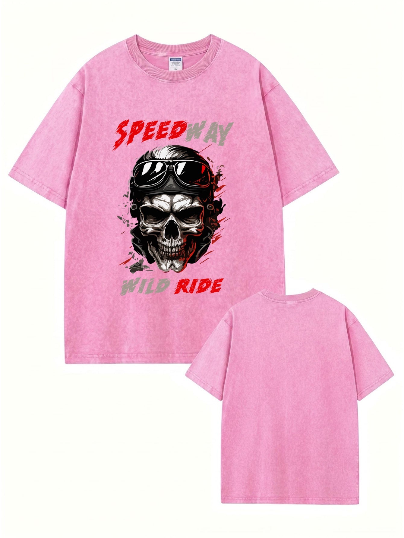Vintage Washed Speedway Skull Graphic T-Shirt - Wild Ride Biker Tee