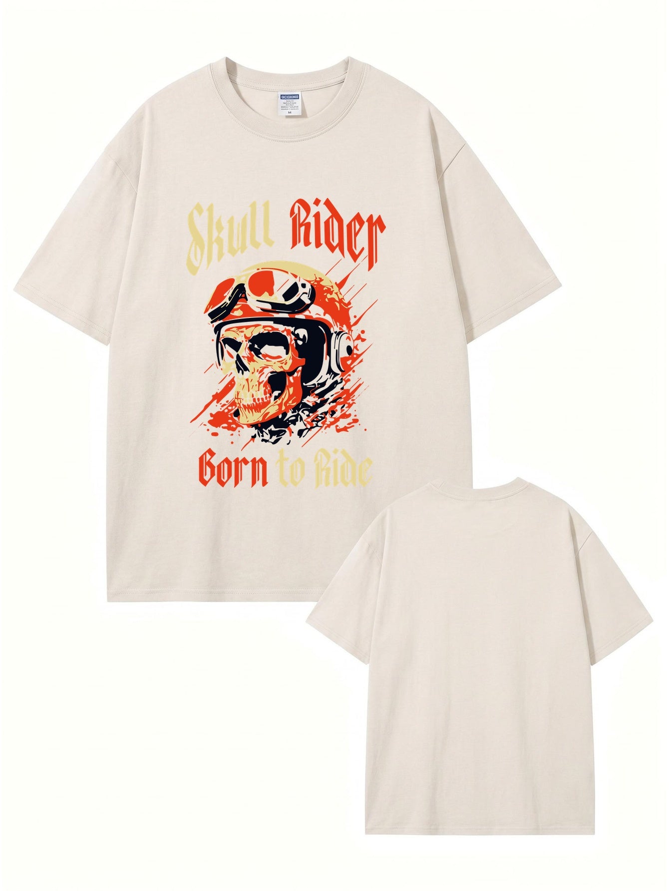 Vintage Washed Skull Rider Graphic Tee - Born To Ride Biker Streetwear