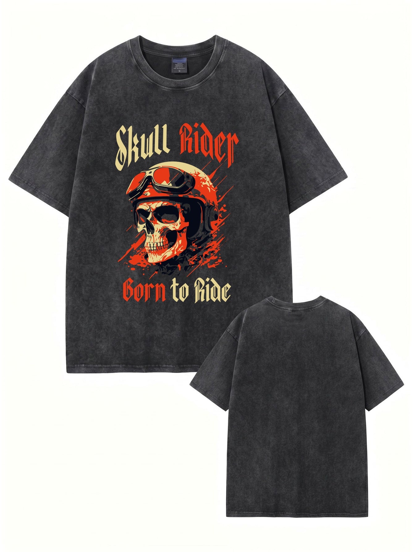 Vintage Washed Skull Rider Graphic Tee - Born To Ride Biker Streetwear