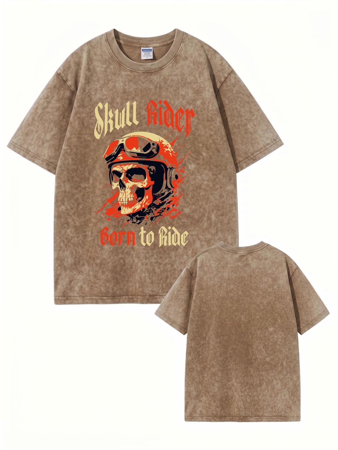 Vintage Washed Skull Rider Graphic Tee - Born To Ride Biker Streetwear