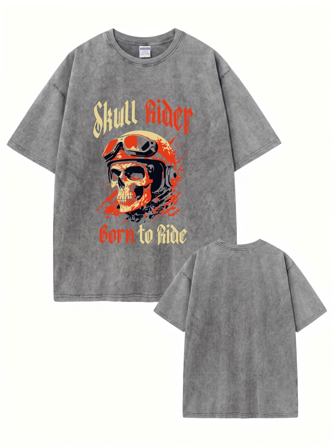 Vintage Washed Skull Rider Graphic Tee - Born To Ride Biker Streetwear