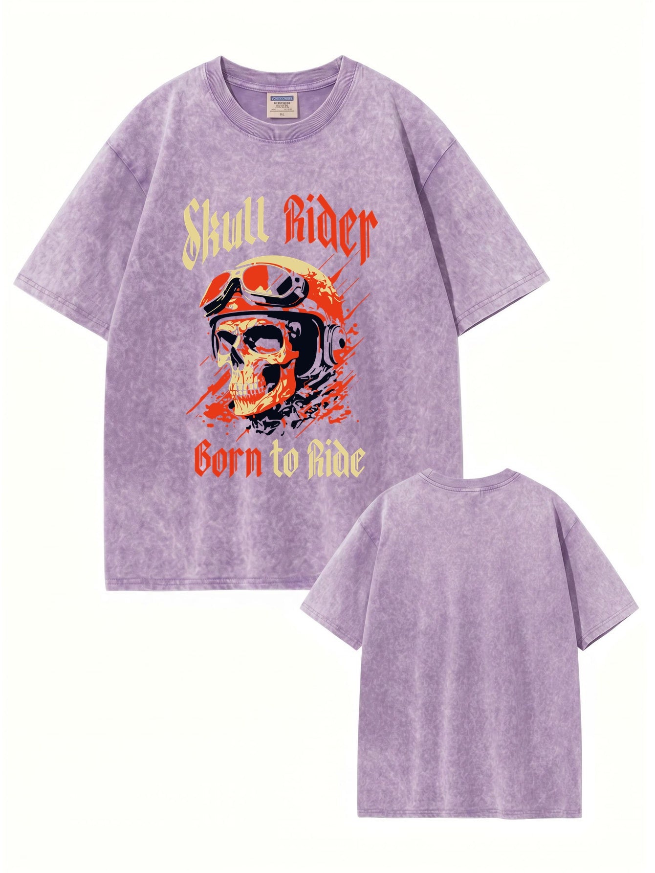 Vintage Washed Skull Rider Graphic Tee - Born To Ride Biker Streetwear