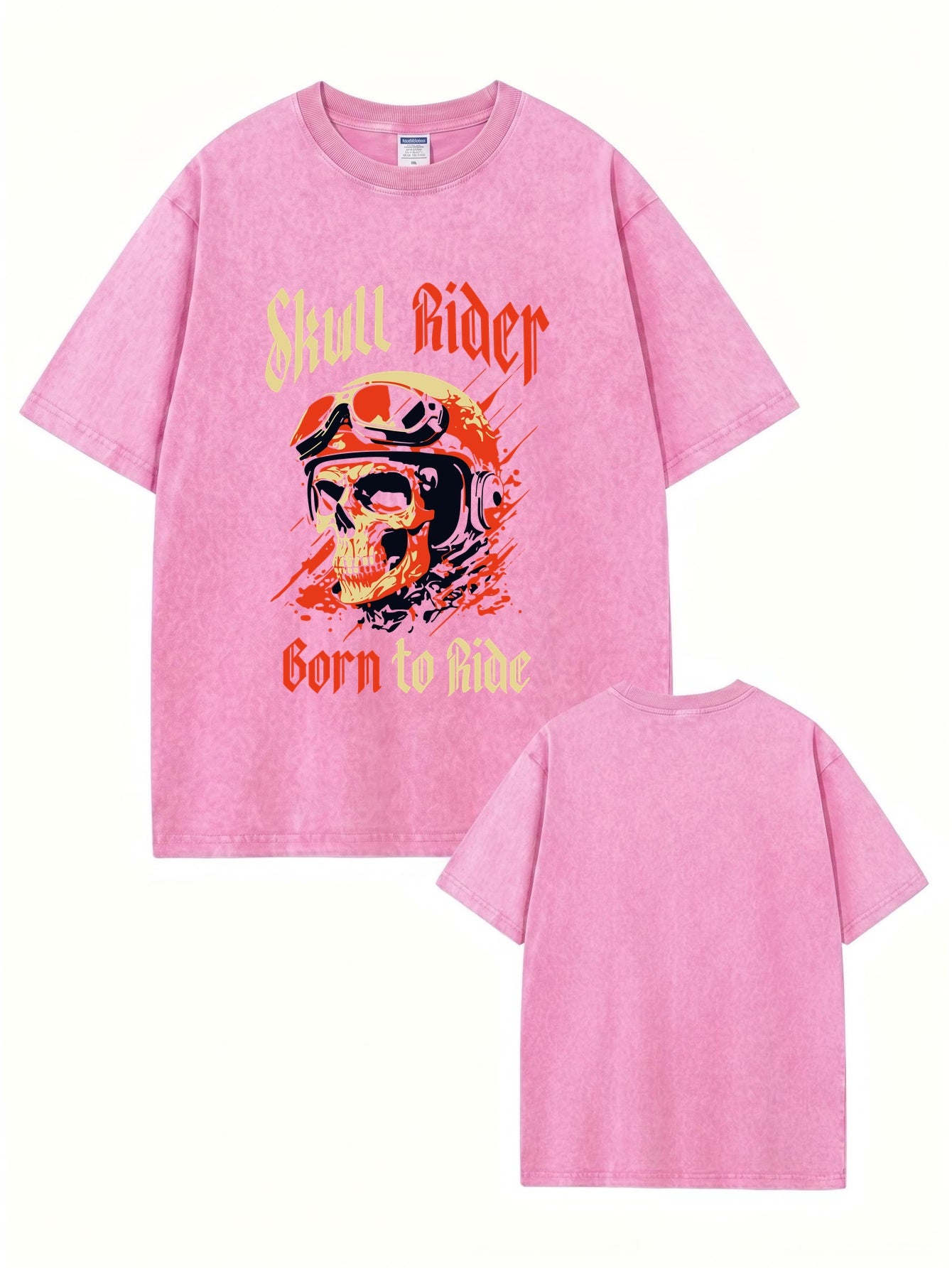 Vintage Washed Skull Rider Graphic Tee - Born To Ride Biker Streetwear